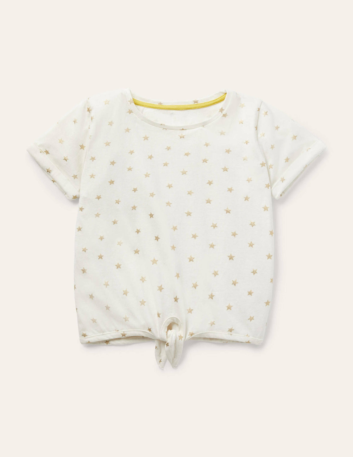 Tie-front T-shirt-Ivory/ Gold Foil Little Star - Image 1