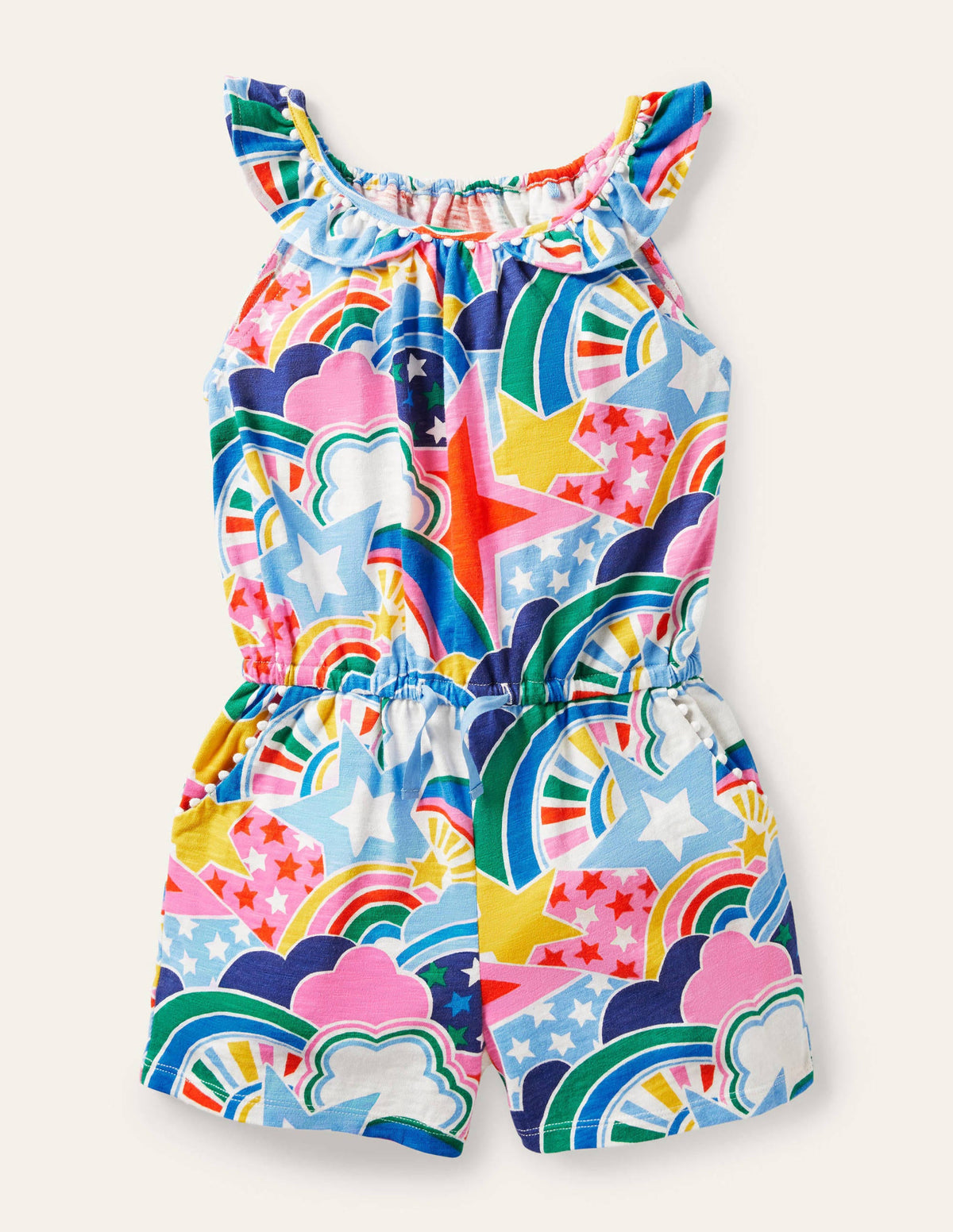 Charlie Pom Jersey Romper-Multi Star Rainbow - Image 1