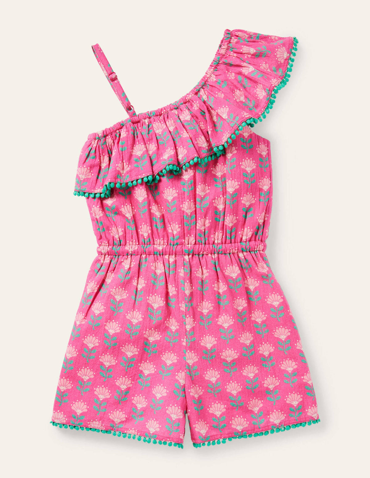 One Shoulder Tassel Romper-Tickled Pink Woodblock - Image 2