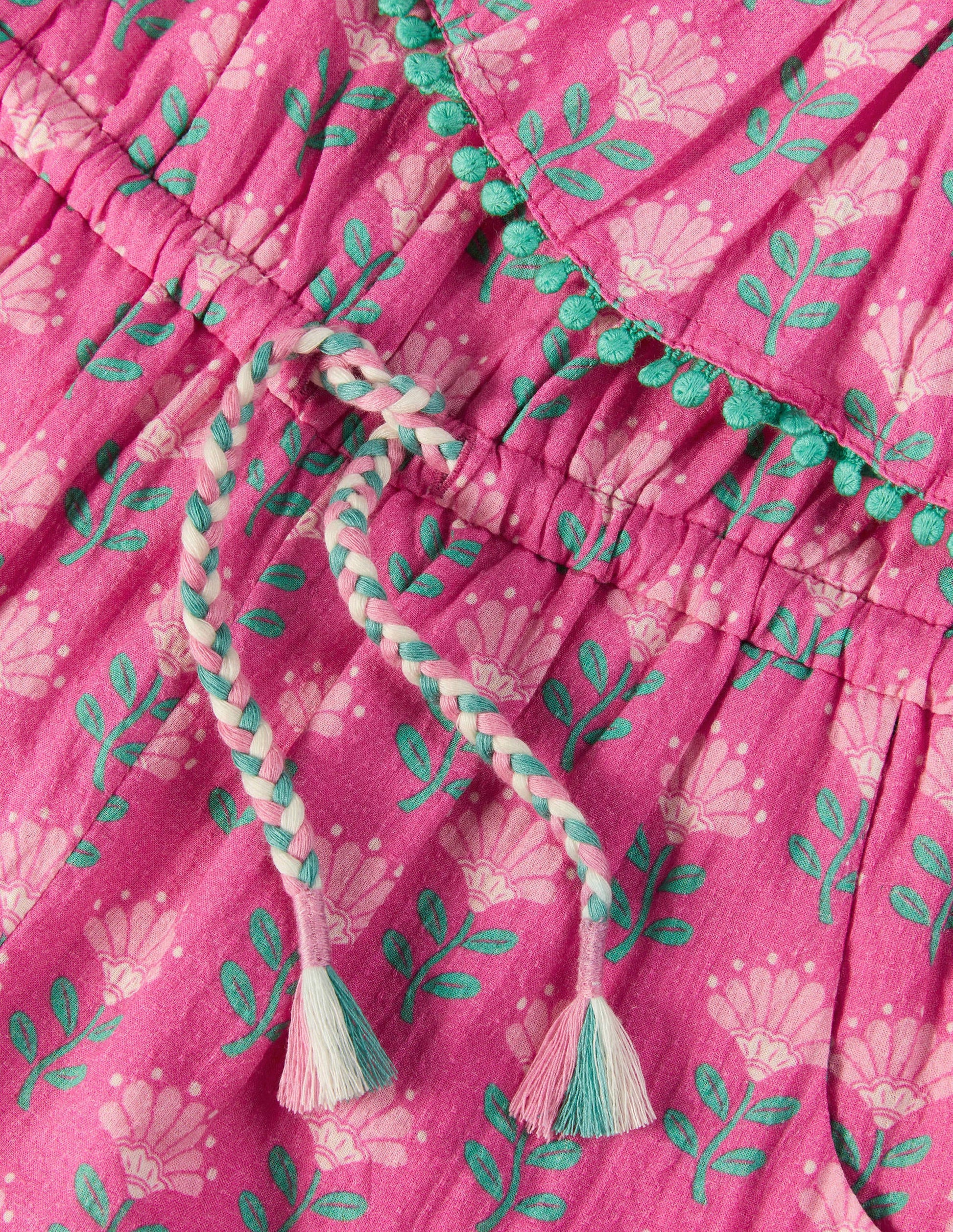 One Shoulder Tassel Romper-Tickled Pink Woodblock-3