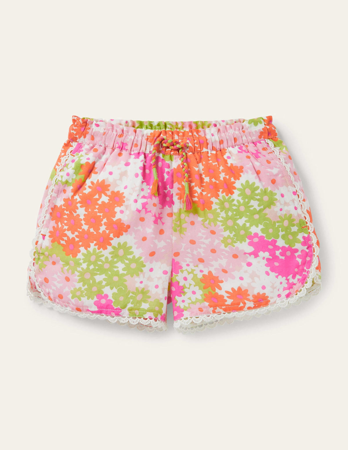 Lace Detail Shorts-Soft Coral Pink Summer Daisy - Image 1