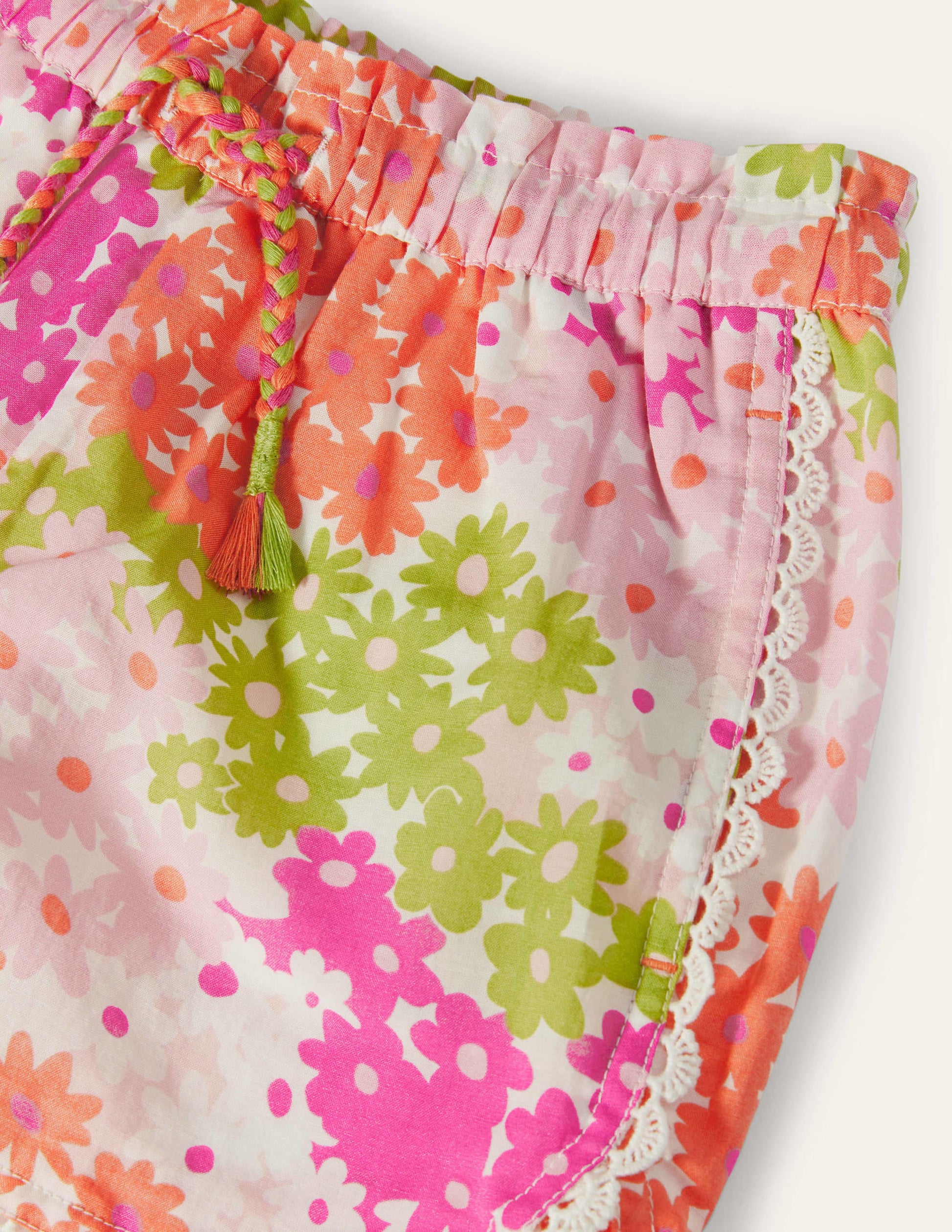 Lace Detail Shorts-Soft Coral Pink Summer Daisy-3