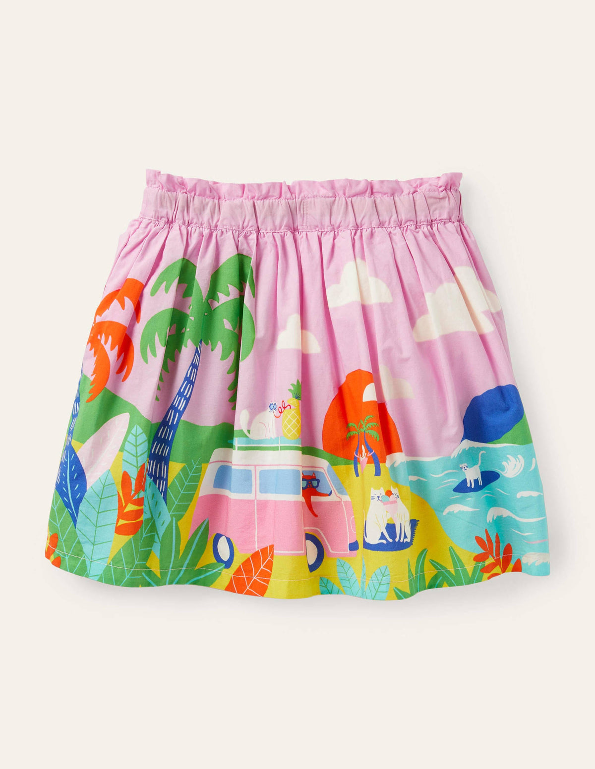 Fun Printed Scene Skirt-Plum Blossom Pink Holiday Cats-2