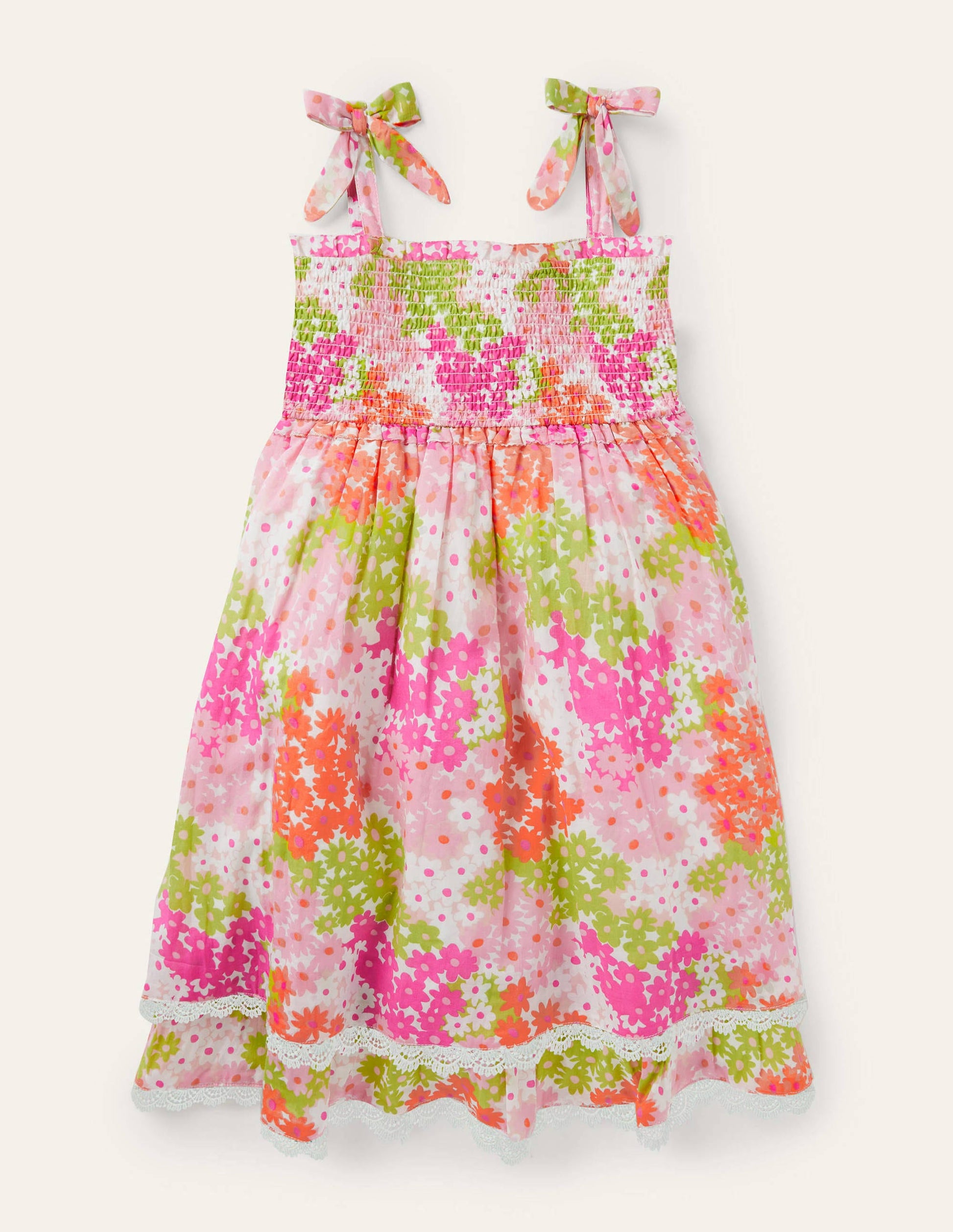 Lace Detail Printed Dress-Soft Coral Pink Summer Daisy-1