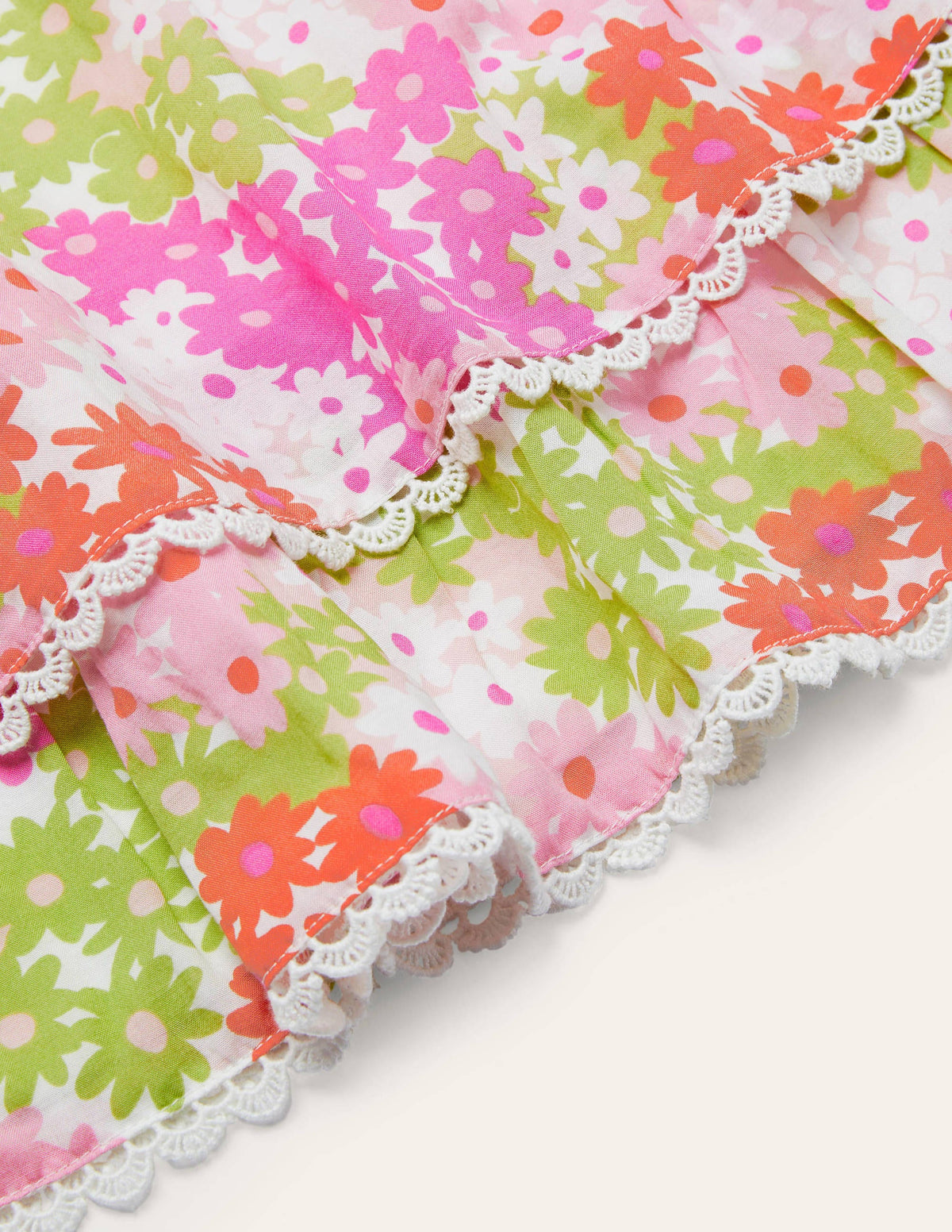 Lace Detail Printed Dress-Soft Coral Pink Summer Daisy-3