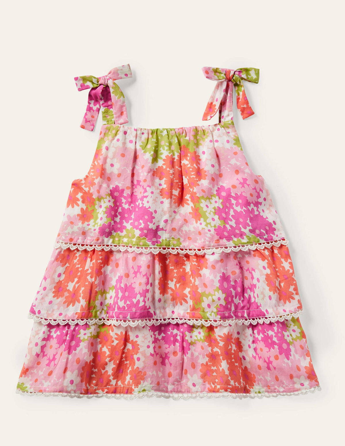 Tiered Detail Woven Top-Soft Coral Pink Summer Daisy-1