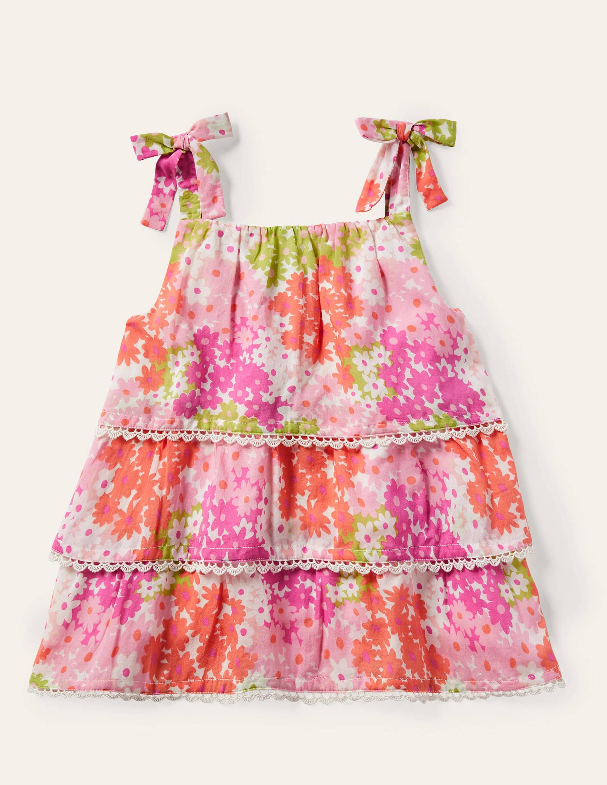 Tiered Detail Woven Top-Soft Coral Pink Summer Daisy - Image 1