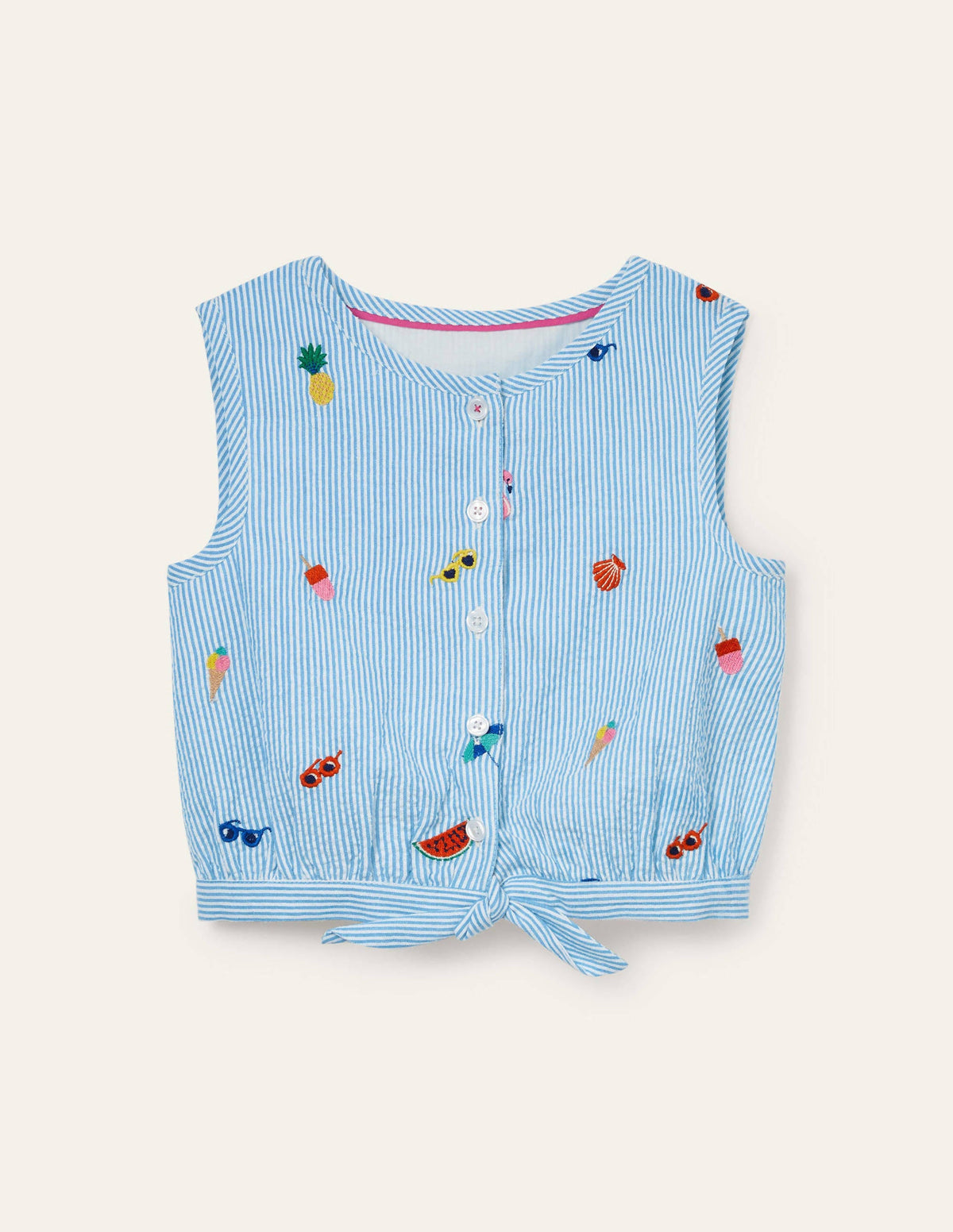 Embroidered Tie Woven Top-Multi Holiday Embroidery-1
