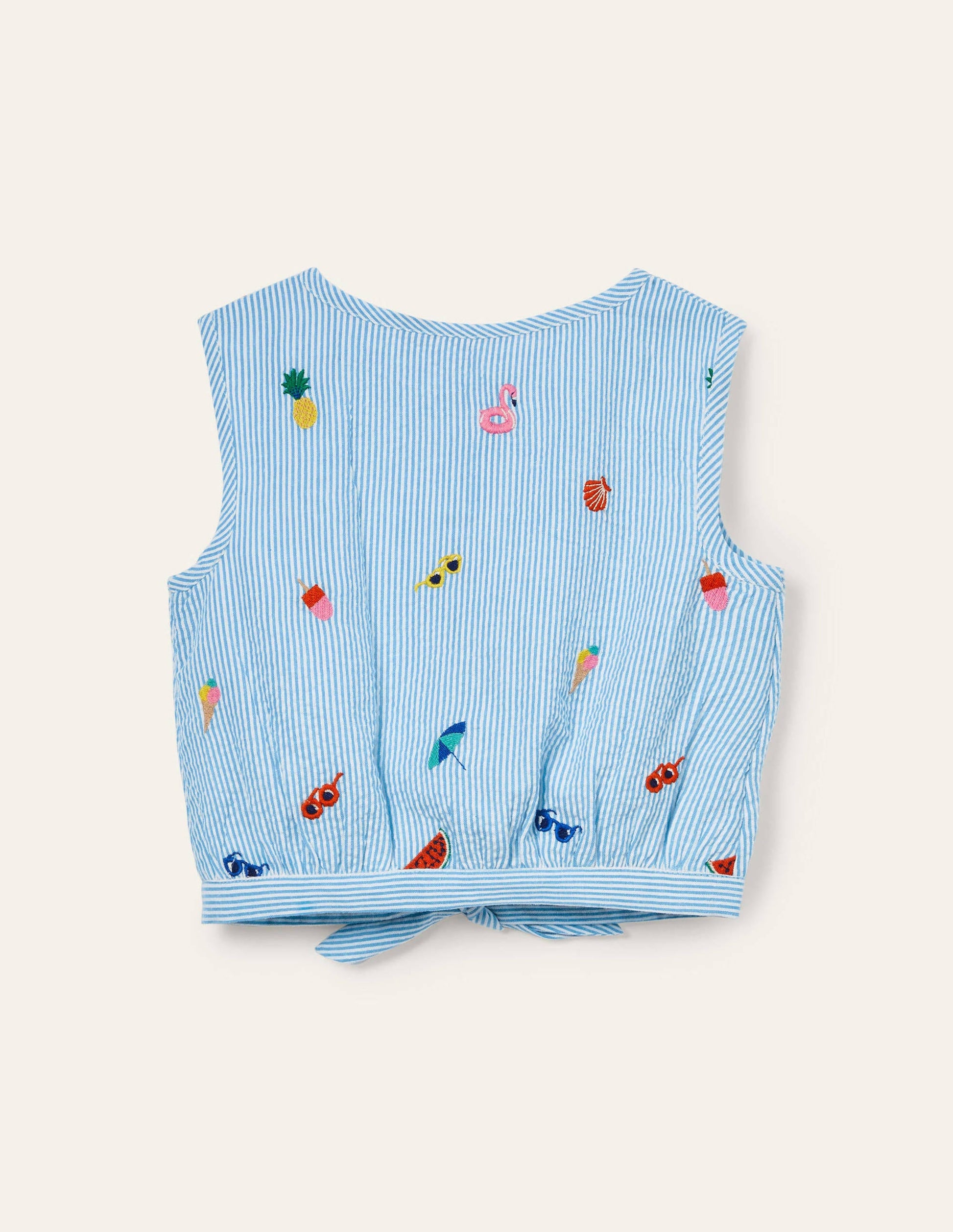 Embroidered Tie Woven Top-Multi Holiday Embroidery-2