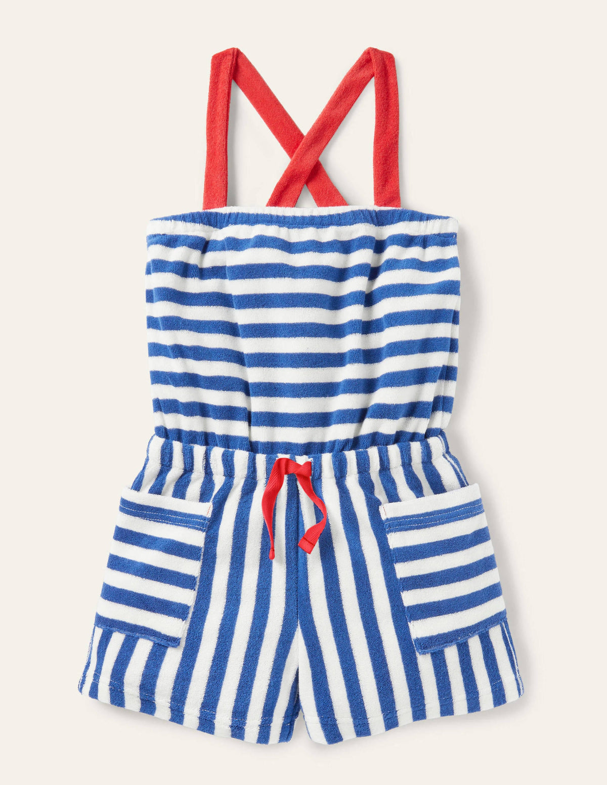 Stripy Towelling Romper-Elizabethan Blue/ Ivory - Image 1