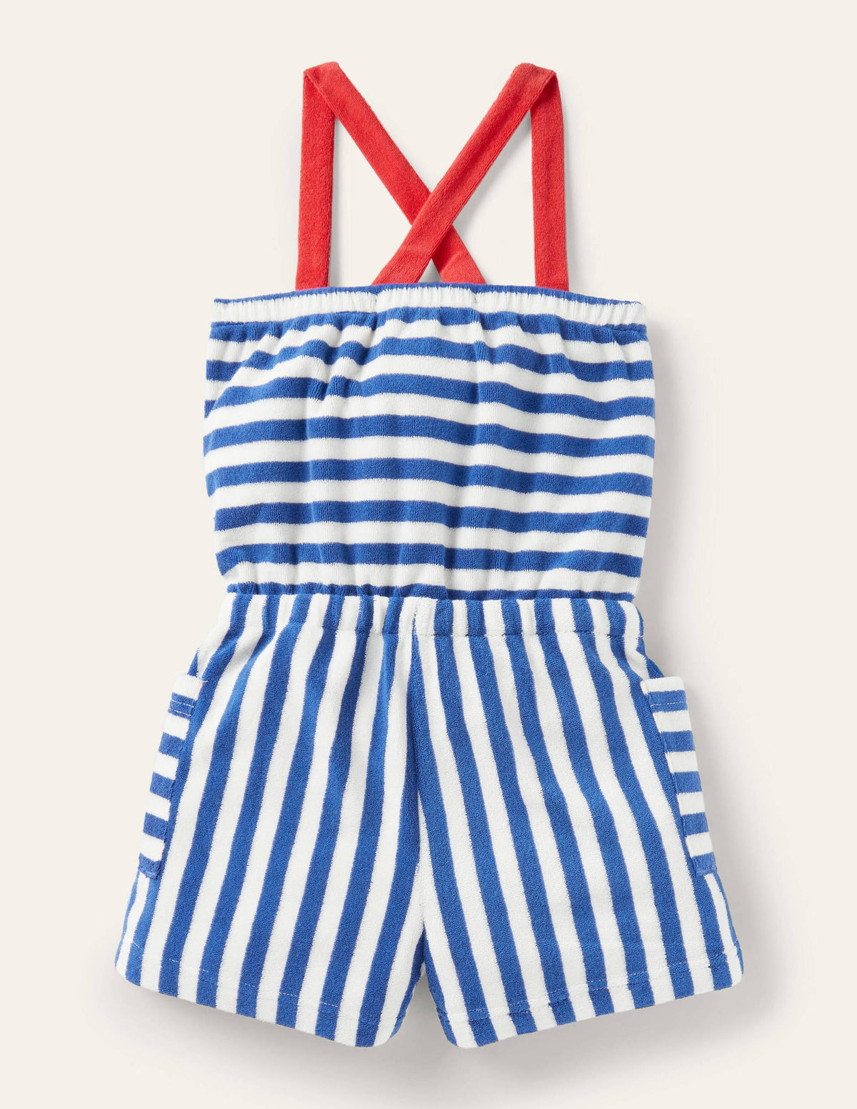 Stripy Towelling Romper-Elizabethan Blue/ Ivory - Image 2