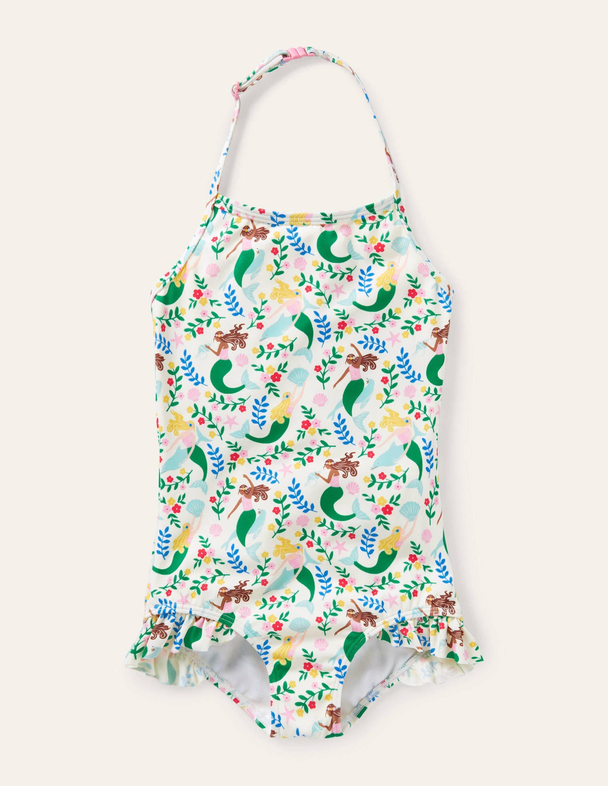 Halterneck Swimsuit-Ivory Mermaid Garden-1