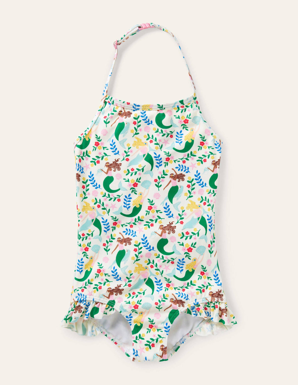 Halterneck Swimsuit-Ivory Mermaid Garden - Image 1