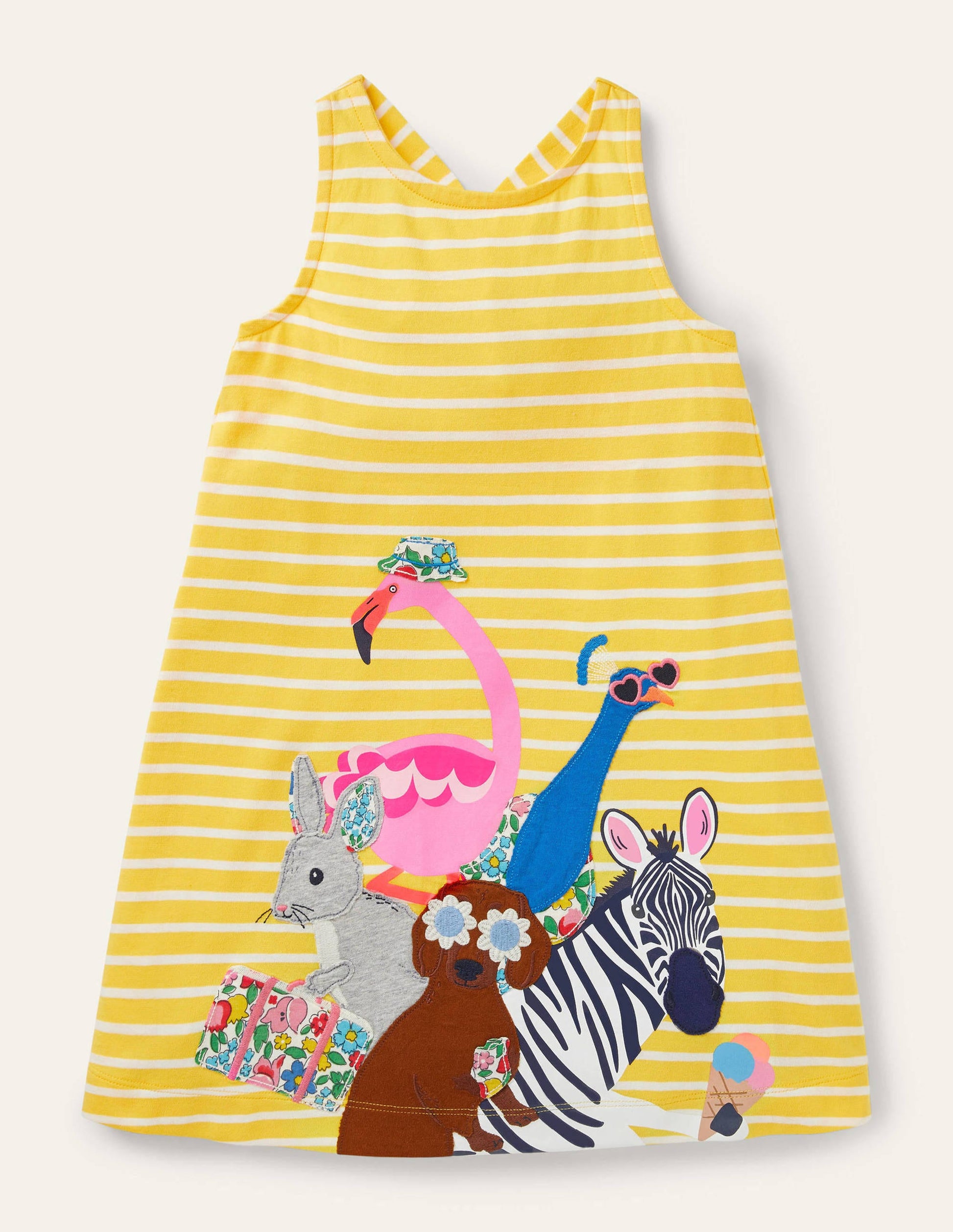 Appliqué Jersey Dress-Daffodil/ Ivory Animals-1