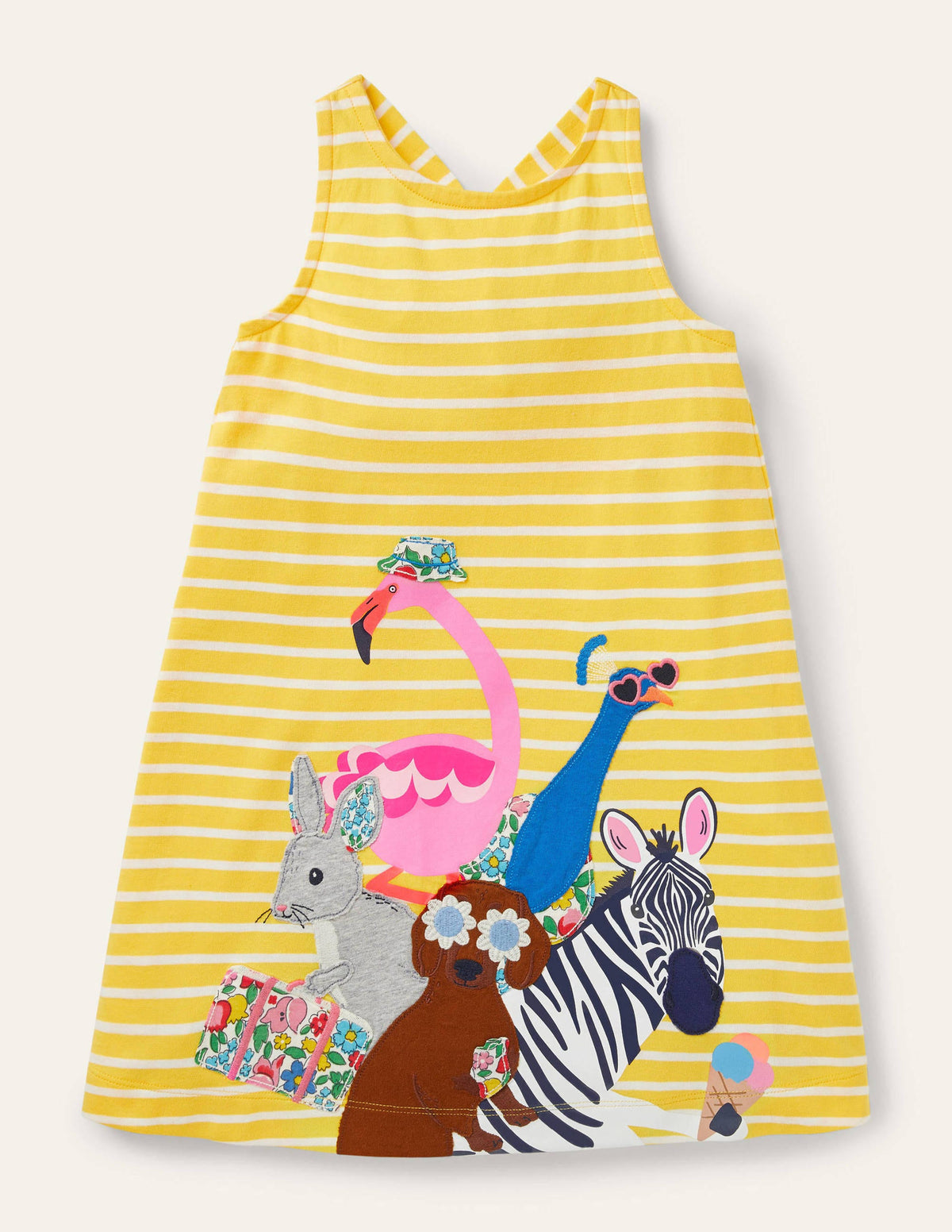 Appliqué Jersey Dress-Daffodil/ Ivory Animals - Image 1
