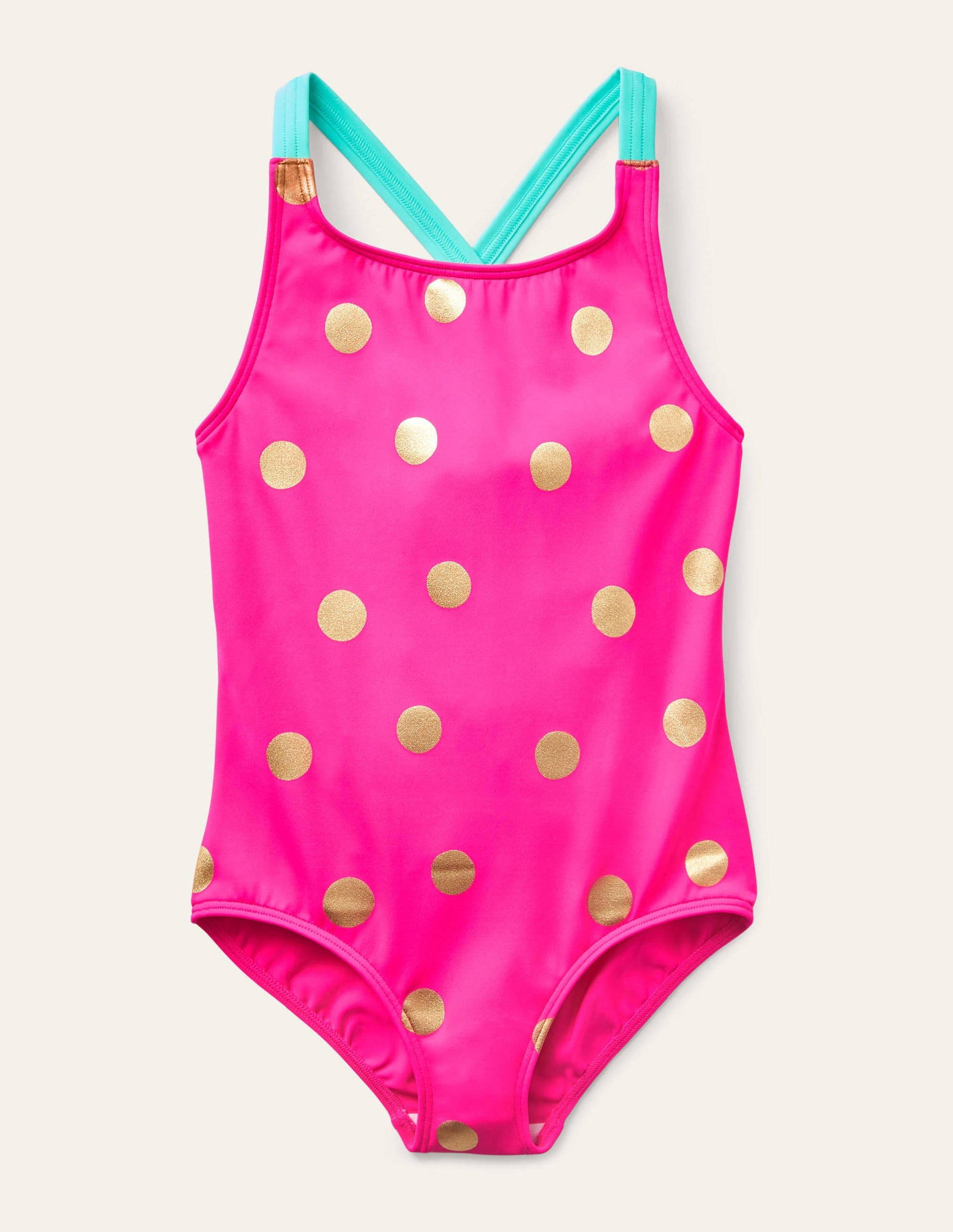 Cross-back Printed Swimsuit-Fuchsia Pink Foil Spot-1