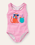 Racerback Logo Swimsuit-Plum Blossom Pink/ Ivory Cat