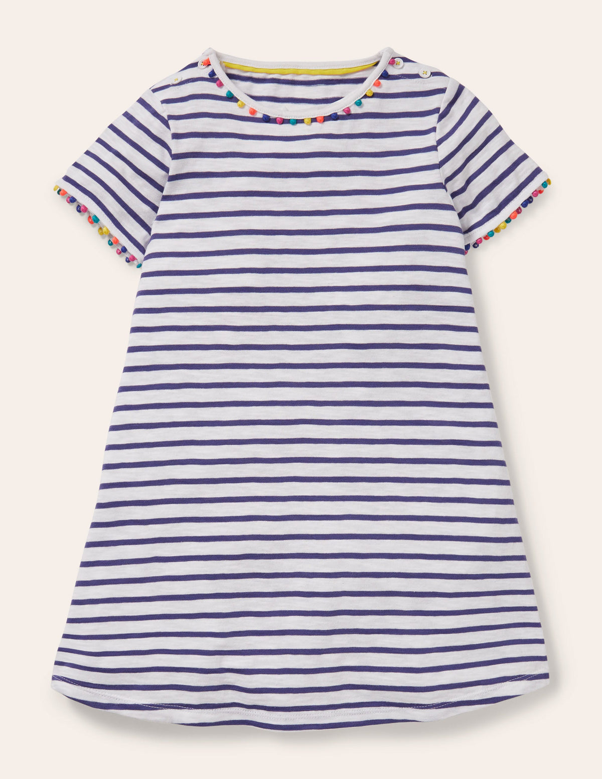 Charlie Pom Jersey Dress-Ivory/Navy-1