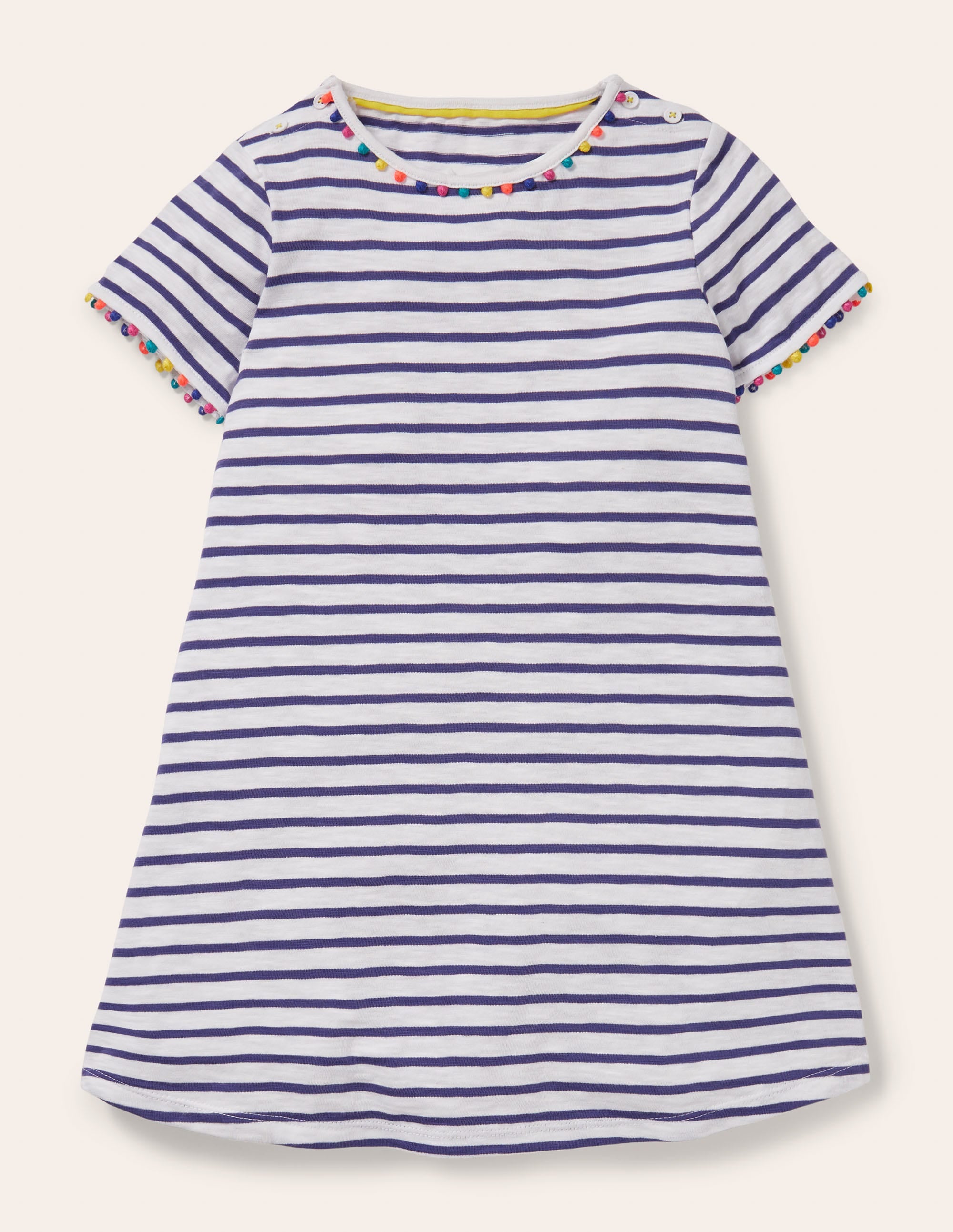 Charlie Pom Jersey Dress-Ivory/Navy - Image 1