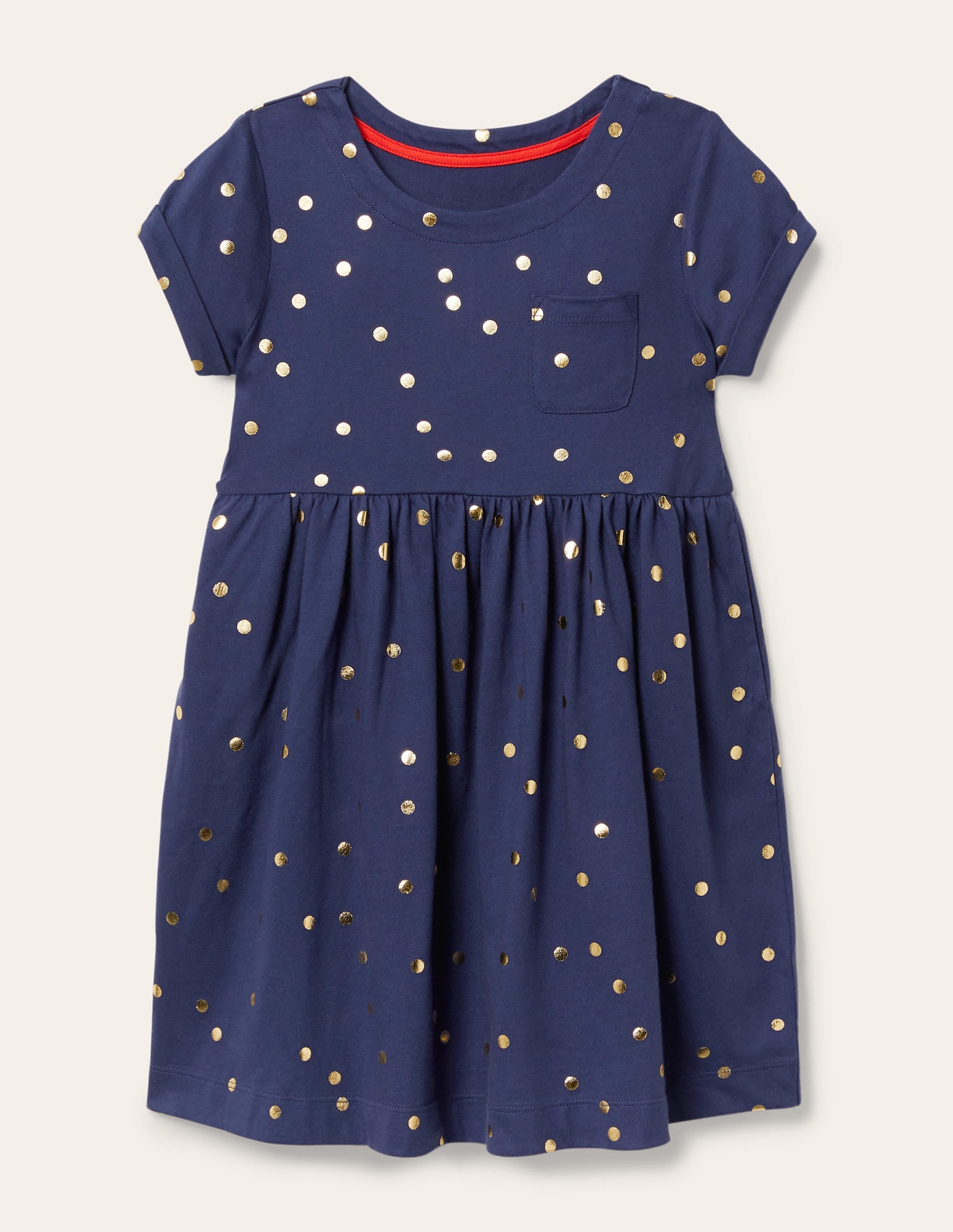 Short Sleeve Fun Jersey Dress-Starboard Blue Gold Spot - Image 1