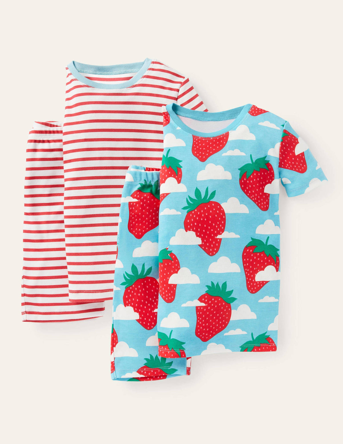 Twin Pack Short John Pajamas-Aqua Blue Strawberry Sky - Image 1