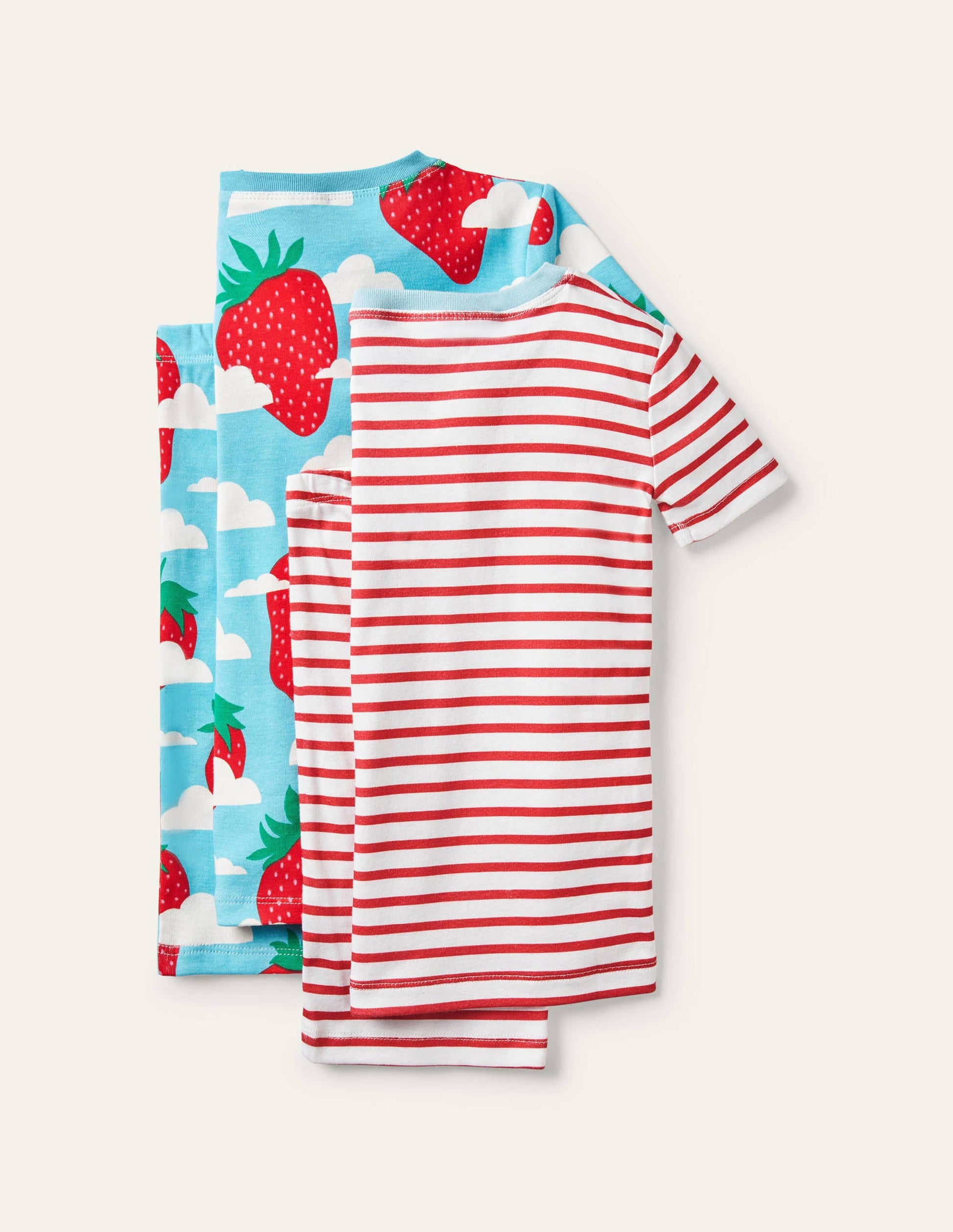 Twin Pack Short John Pajamas-Aqua Blue Strawberry Sky-2