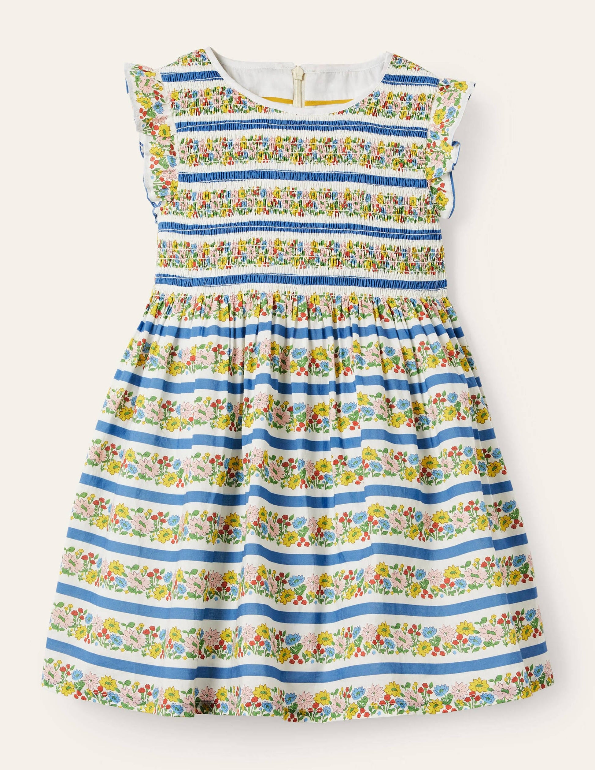 Smocked Woven Dress-Multi Floral Stripe-1