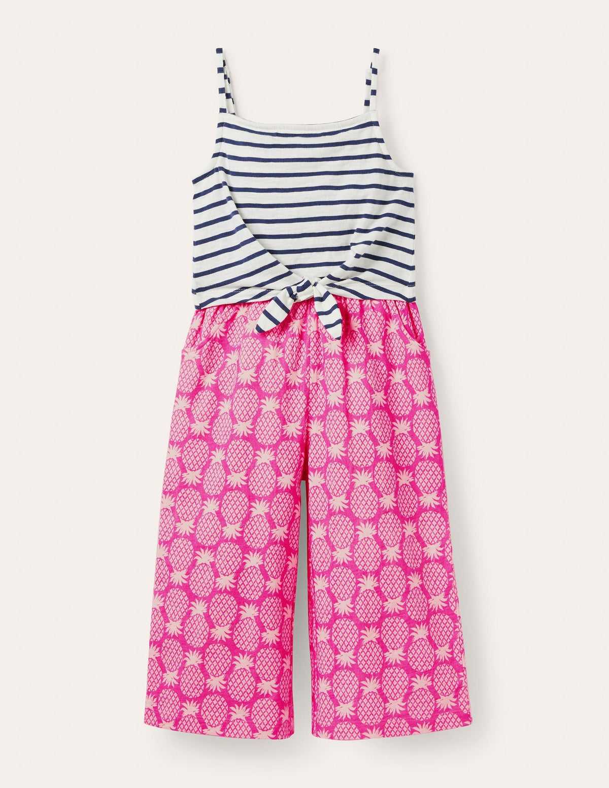 Tie Detail Jersey Jumpsuit-Party Pink Pineapple Geo-1