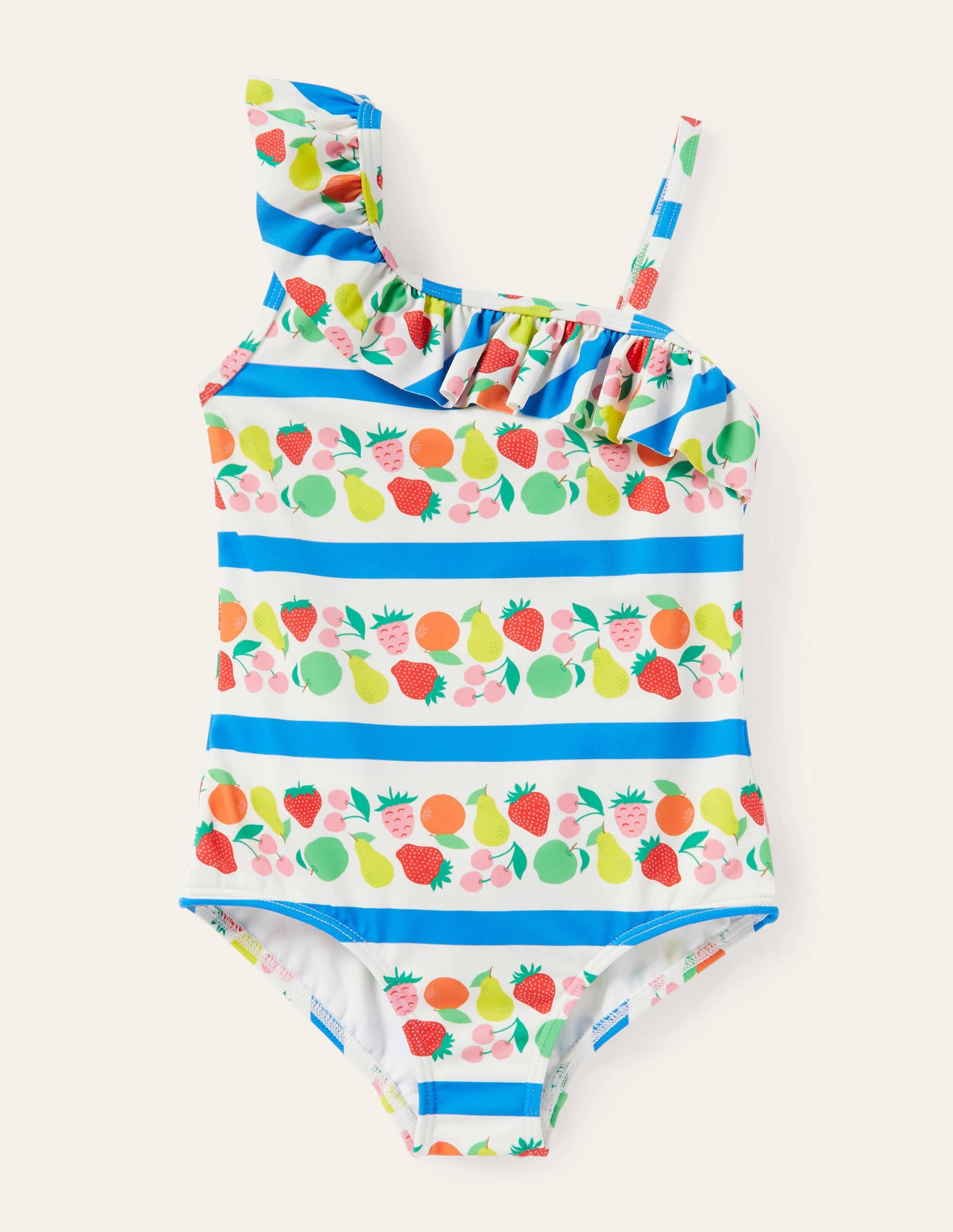 One Shoulder Frill Swimsuit-Multi Fruit Stripe - Image 1