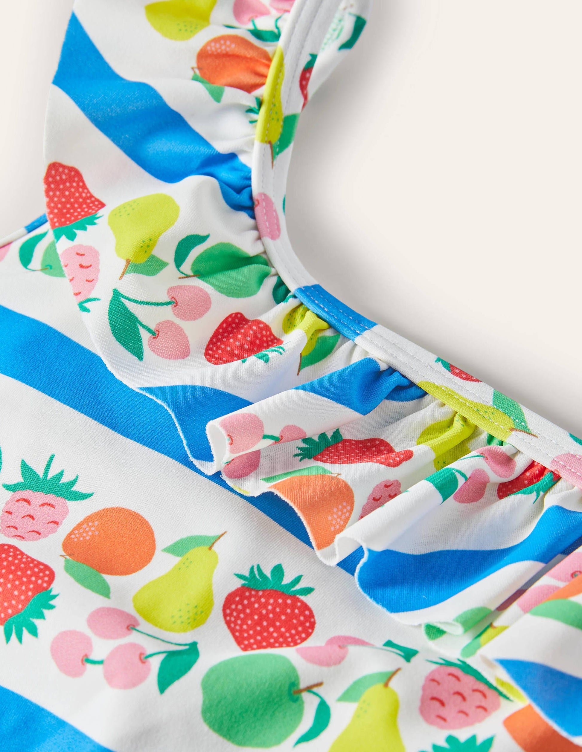 One Shoulder Frill Swimsuit-Multi Fruit Stripe-3