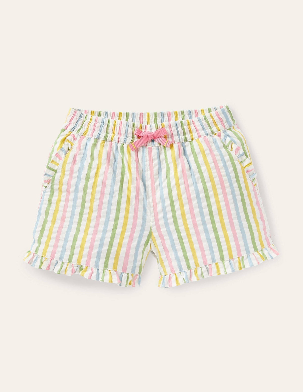 Frill Hem Shorts-Multi Ticking Stripe-1
