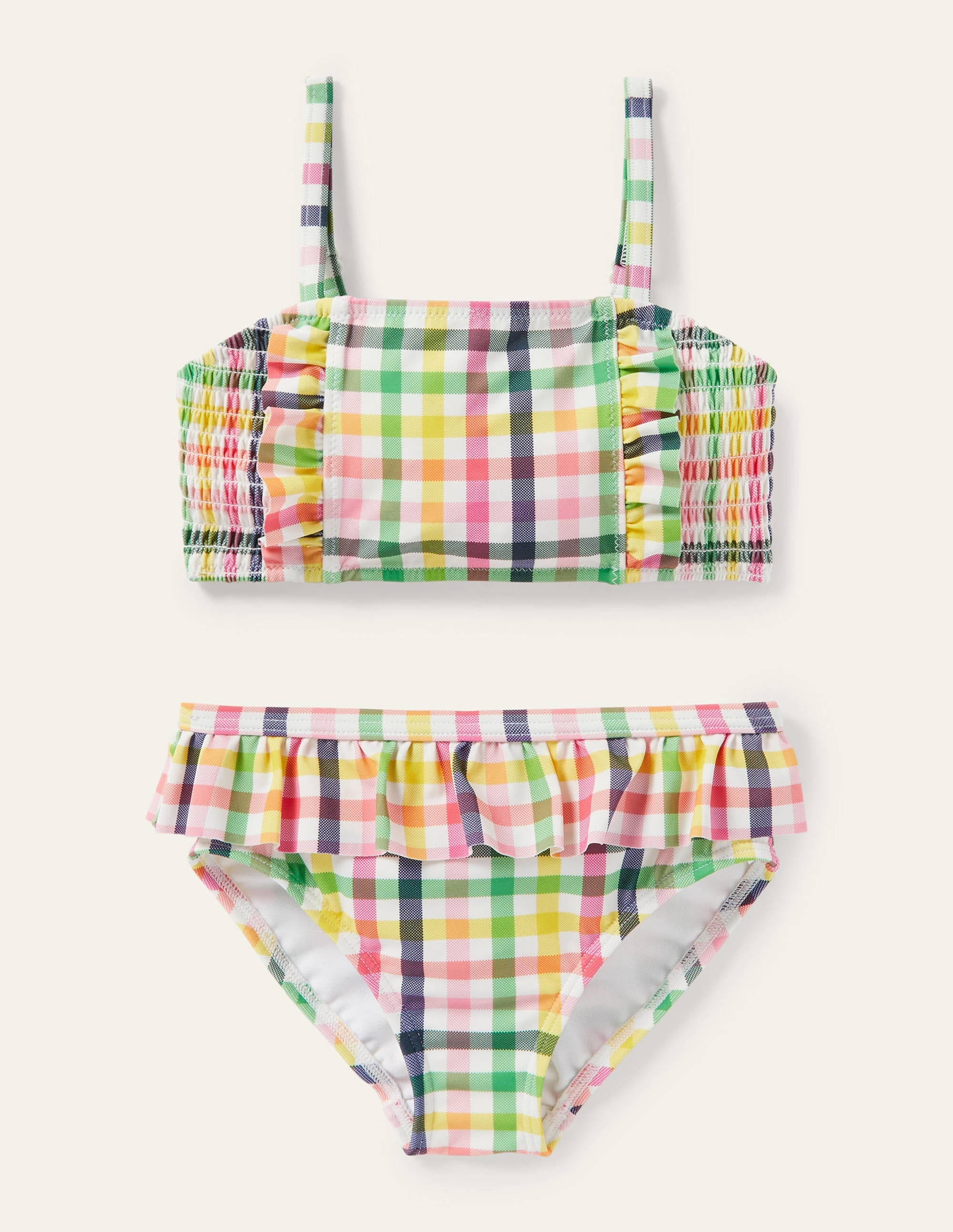 Nostalgic Smocked Bikini-Multi Rainbow Gingham - Image 1