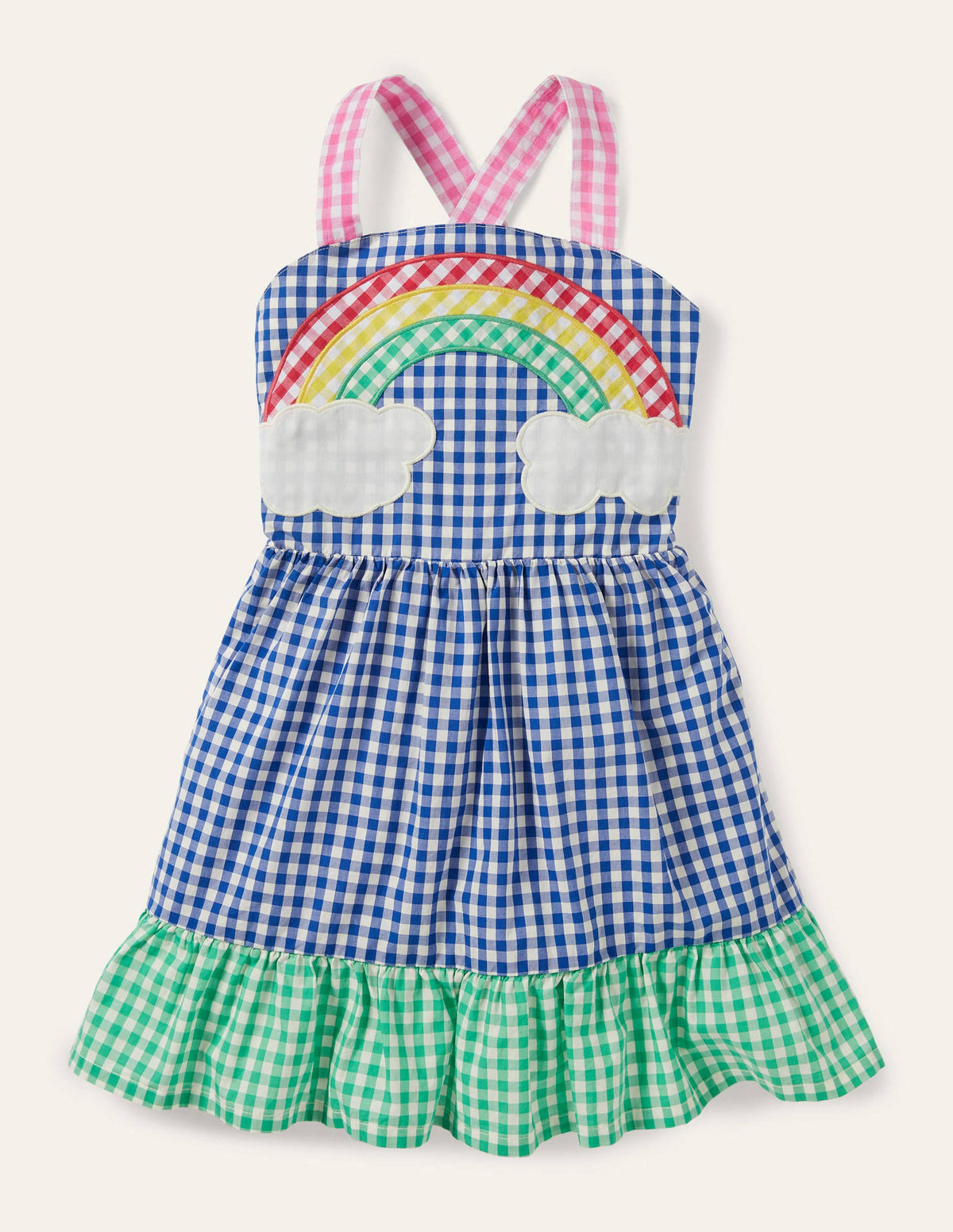 Gingham Woven Sun Dress-Multi Rainbow Scene-1