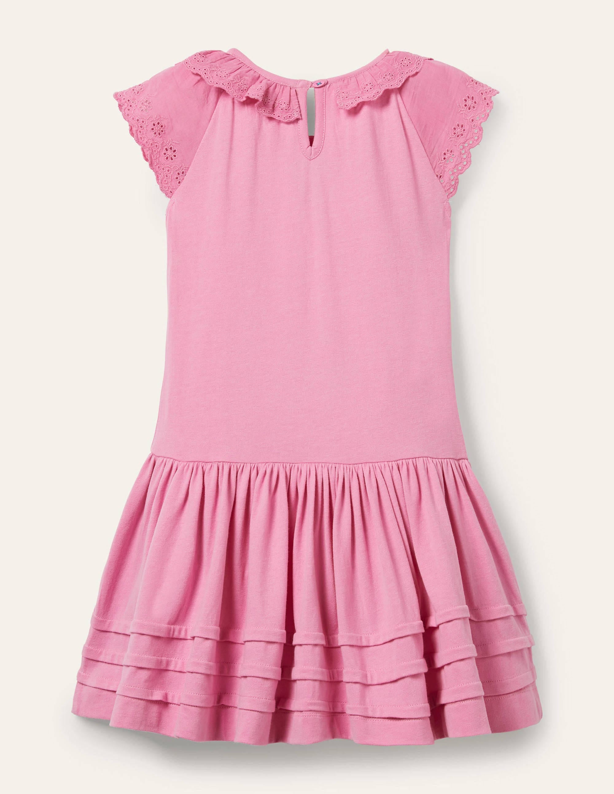 Broderie Detail Jersey Dress-Plum Blossom Pink - Image 2