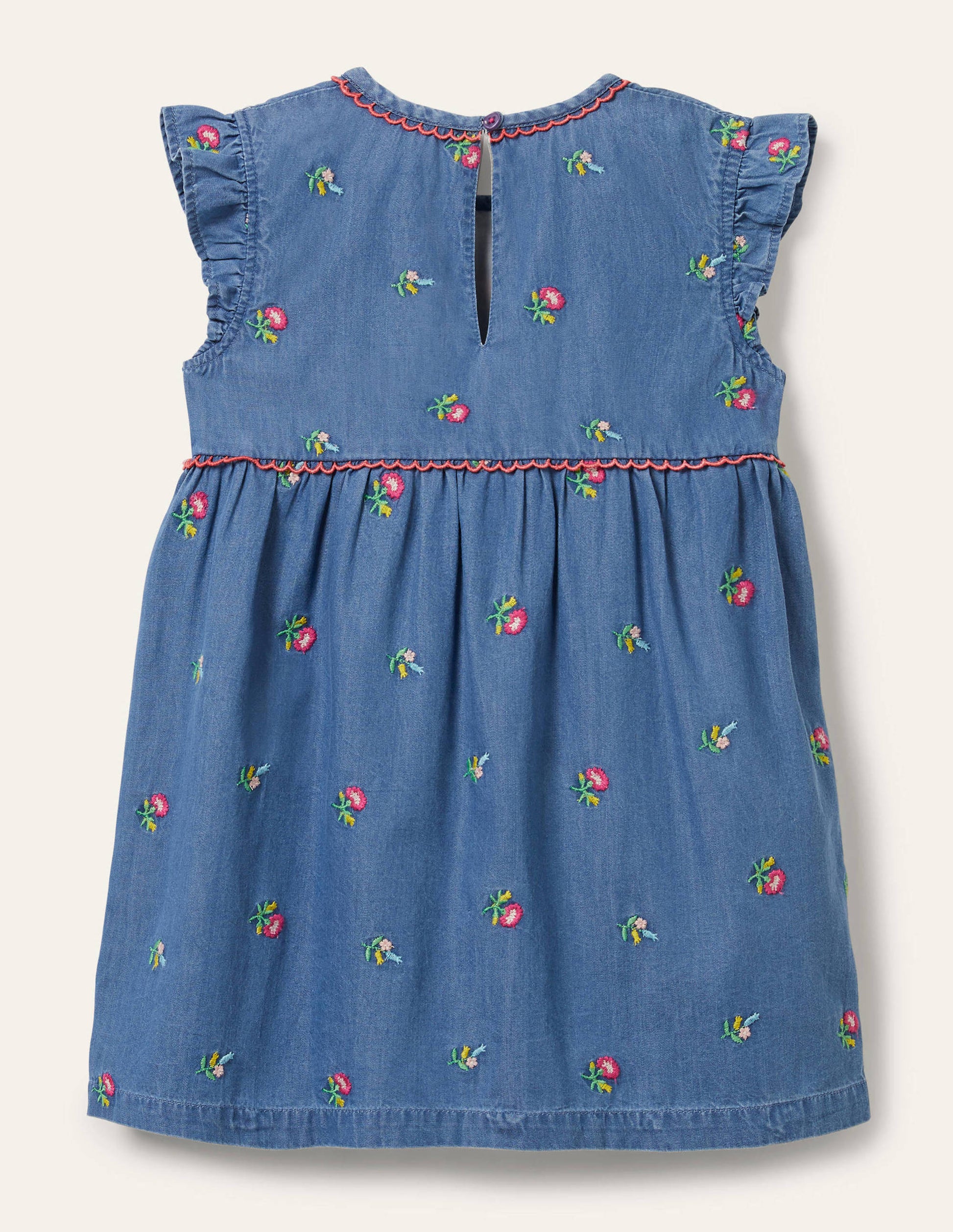 Embroidered Woven Tunic-Chambray Flowers-2