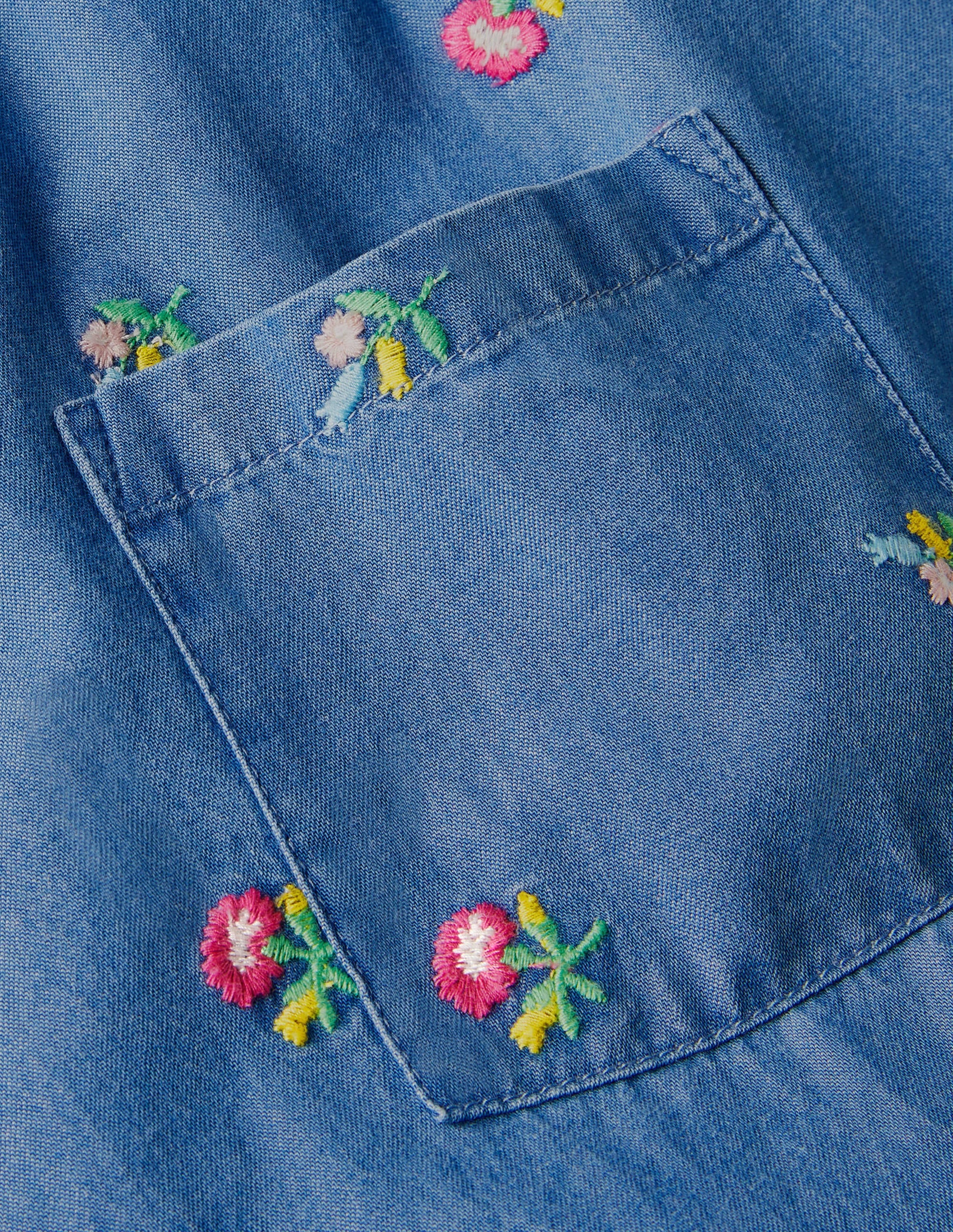 Embroidered Woven Tunic-Chambray Flowers - Image 3