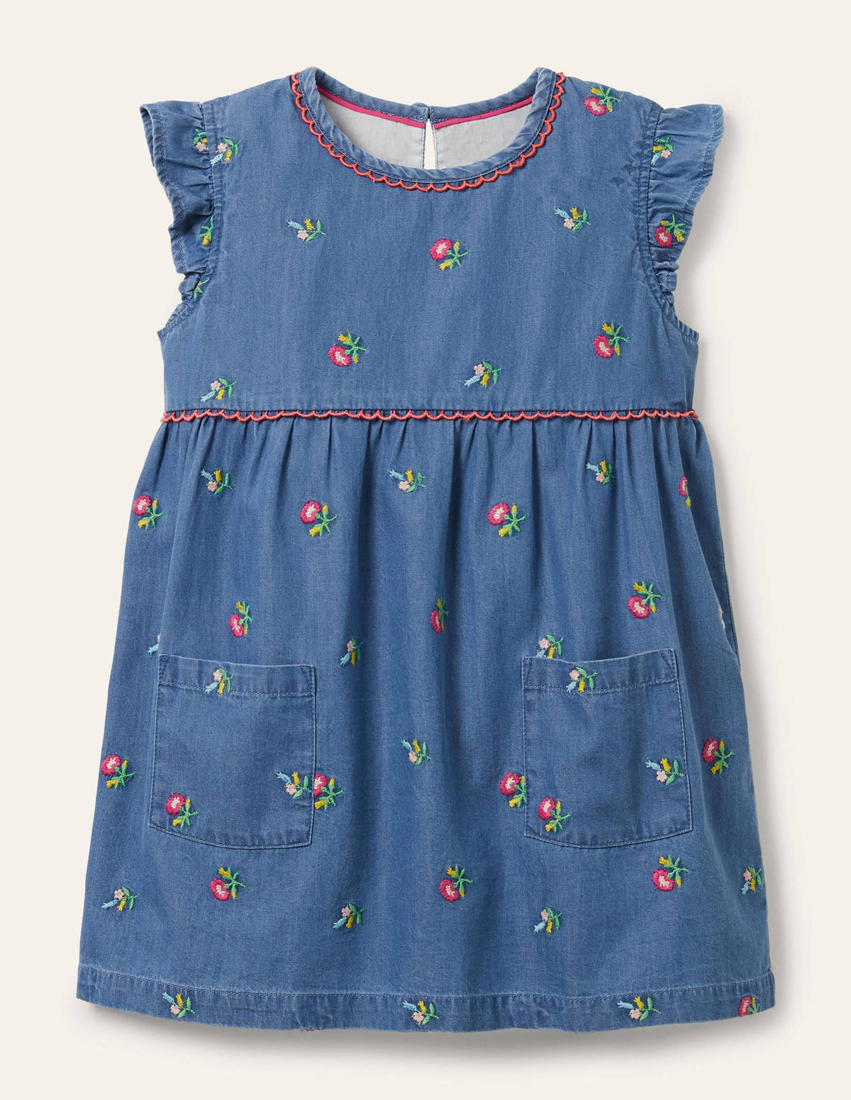 Embroidered Woven Tunic-Chambray Flowers-1