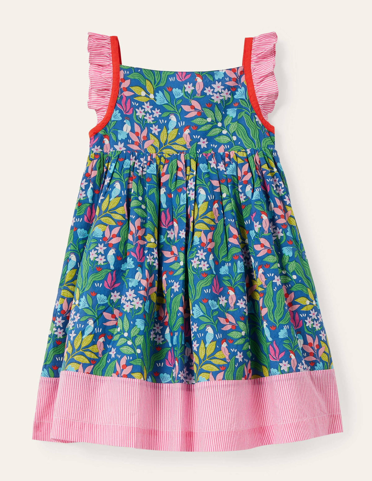 Frill Strap Dress-Venice Blue Tropical Garden - Image 1