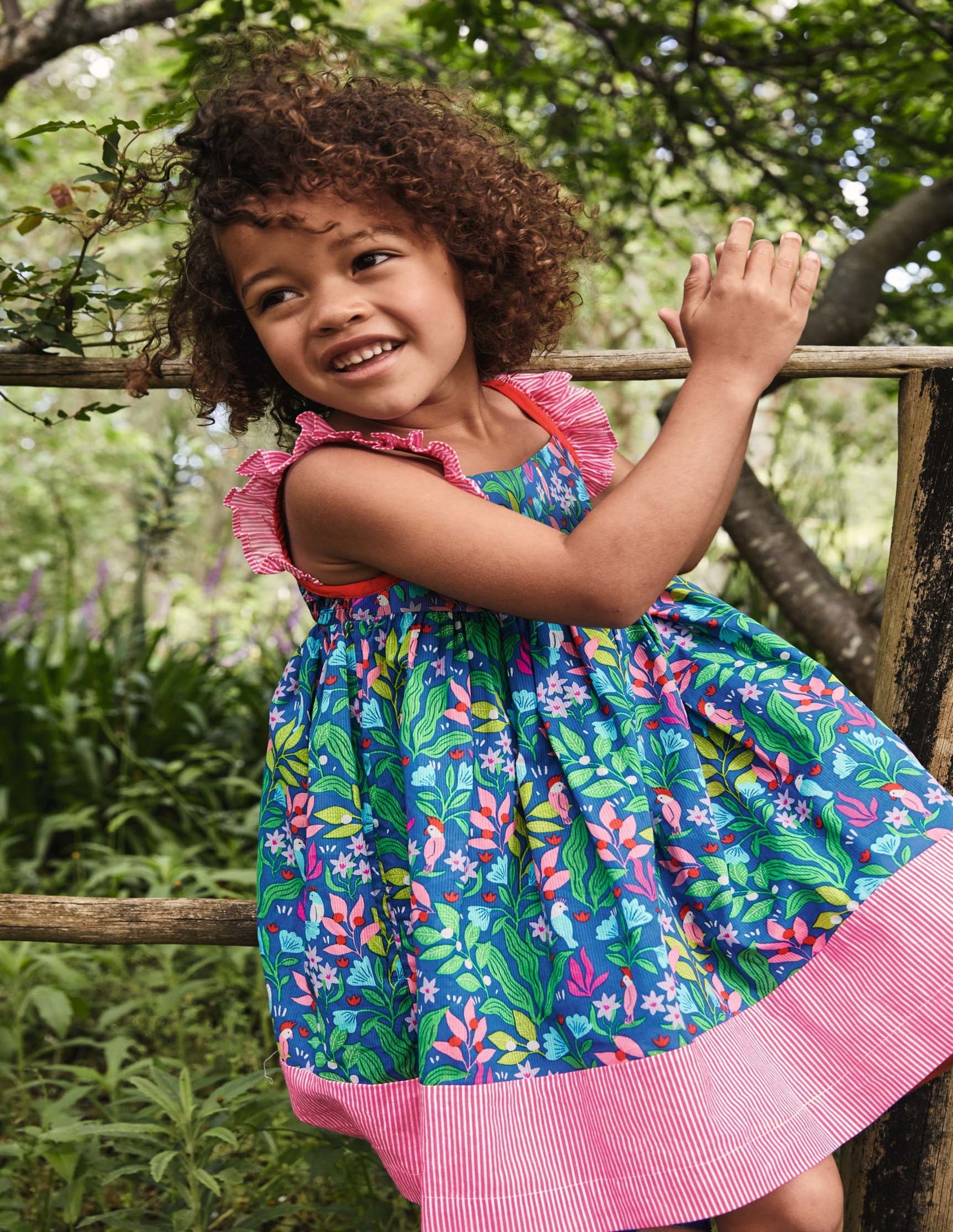 Frill Strap Dress-Venice Blue Tropical Garden-4