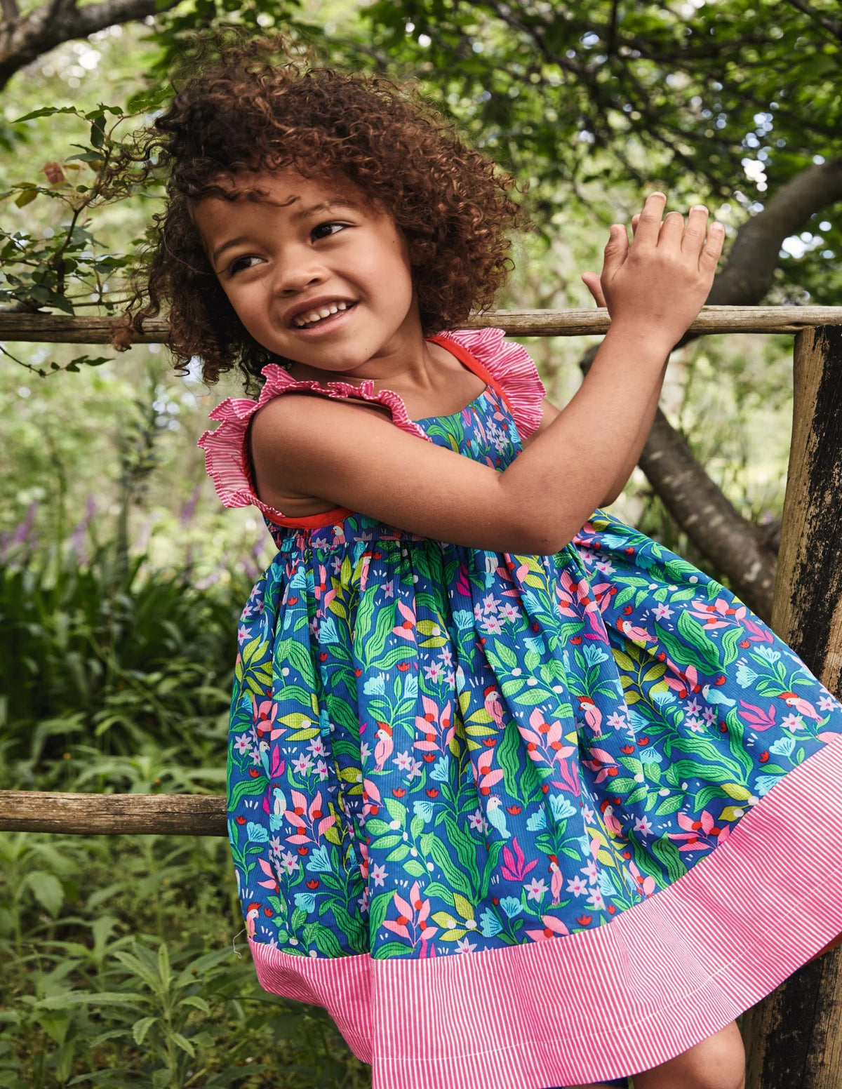 Frill Strap Dress-Venice Blue Tropical Garden - Image 4