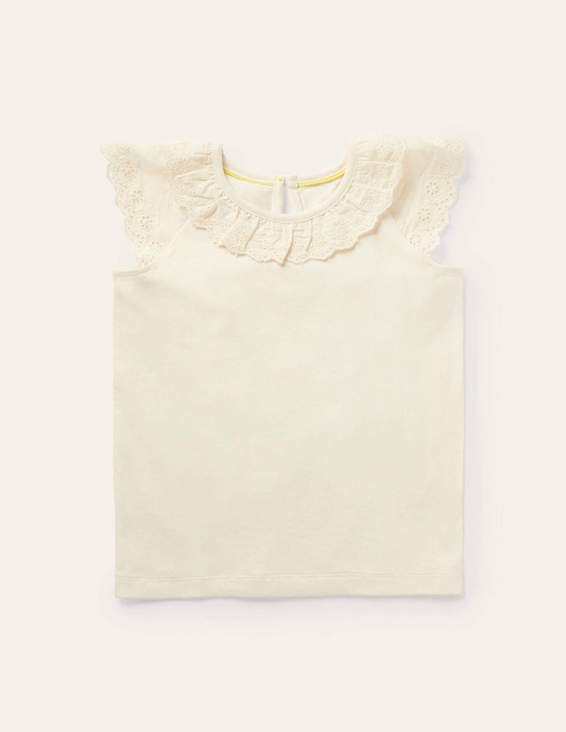 Broderie Detail Jersey Top-Ivory-1
