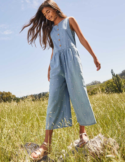 Embroidered Wide Leg Jumpsuit-Chambray Daisy Chain-4