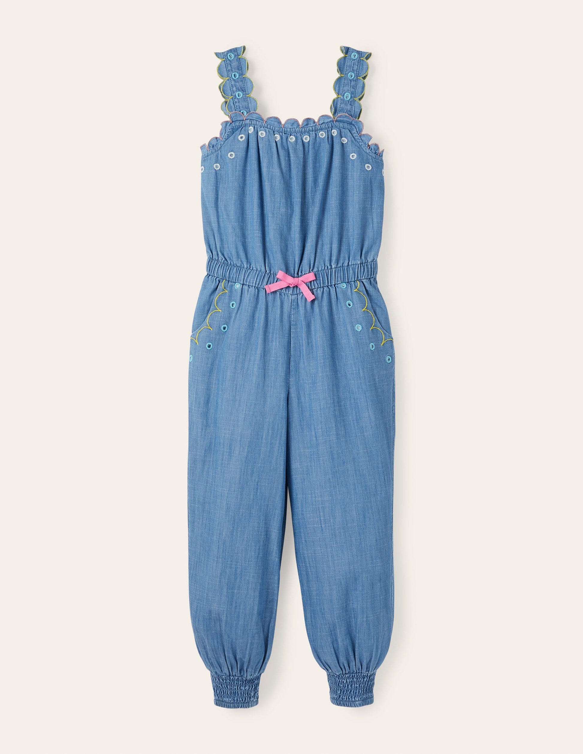 Scalloped Overalls-Chambray-1