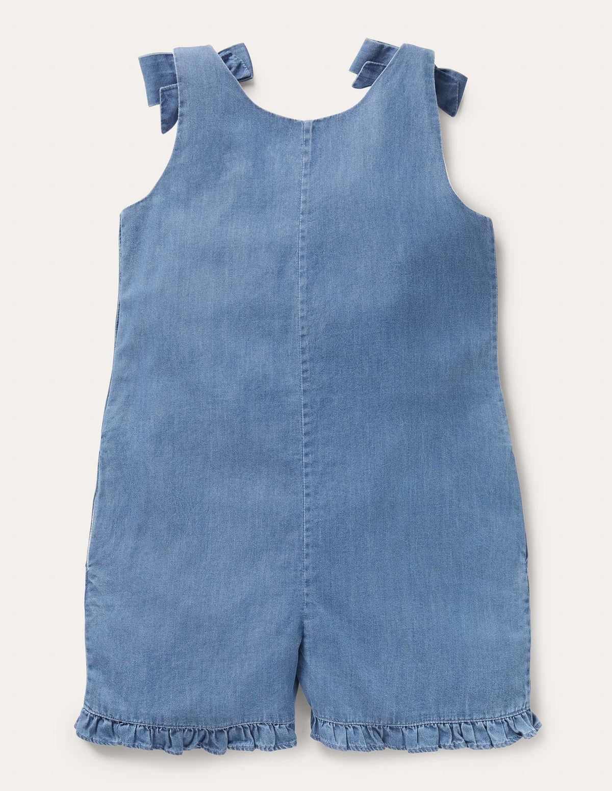Tie Shoulder Frill Romper-Chambray Flamingo - Image 2