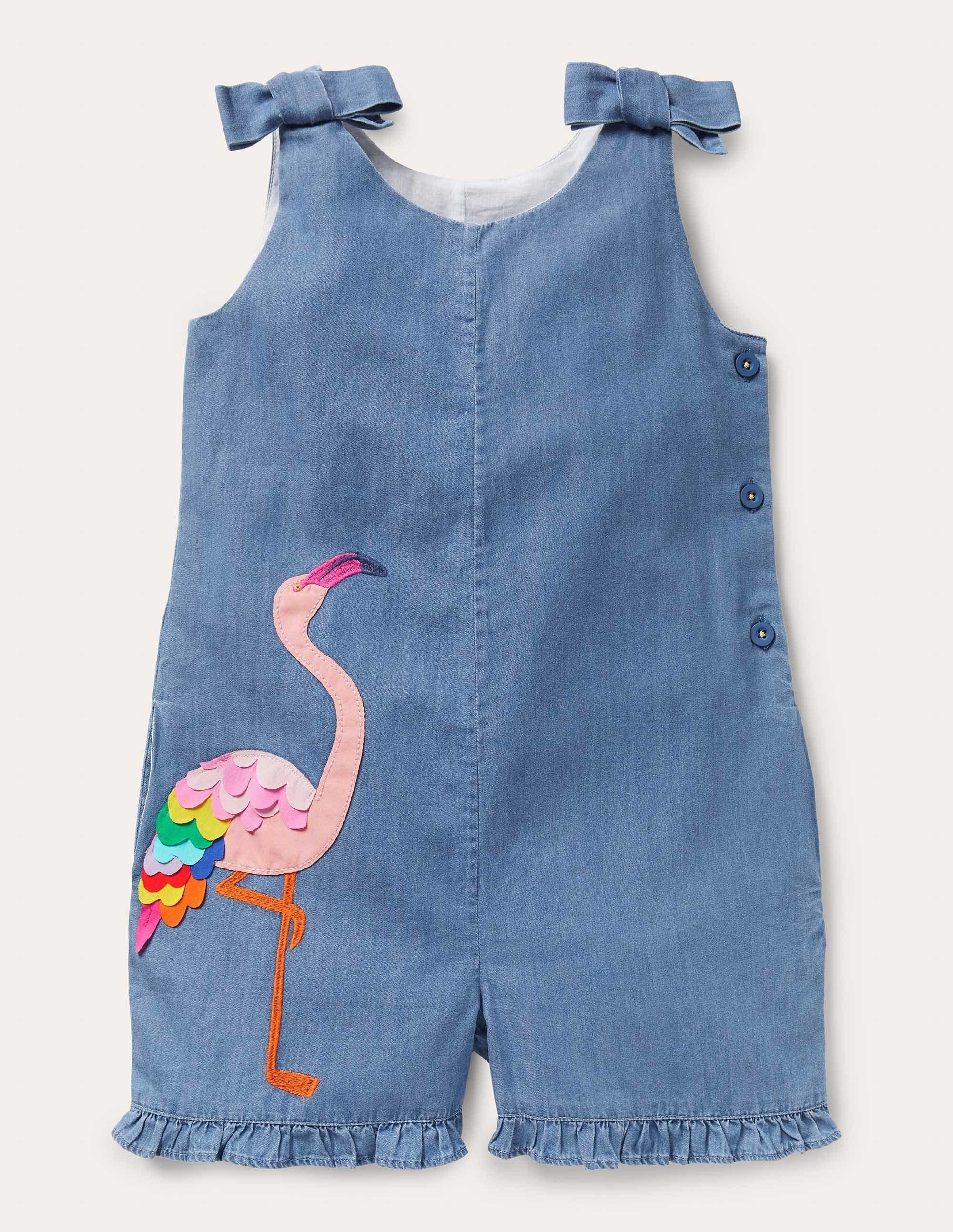Tie Shoulder Frill Romper-Chambray Flamingo - Image 1
