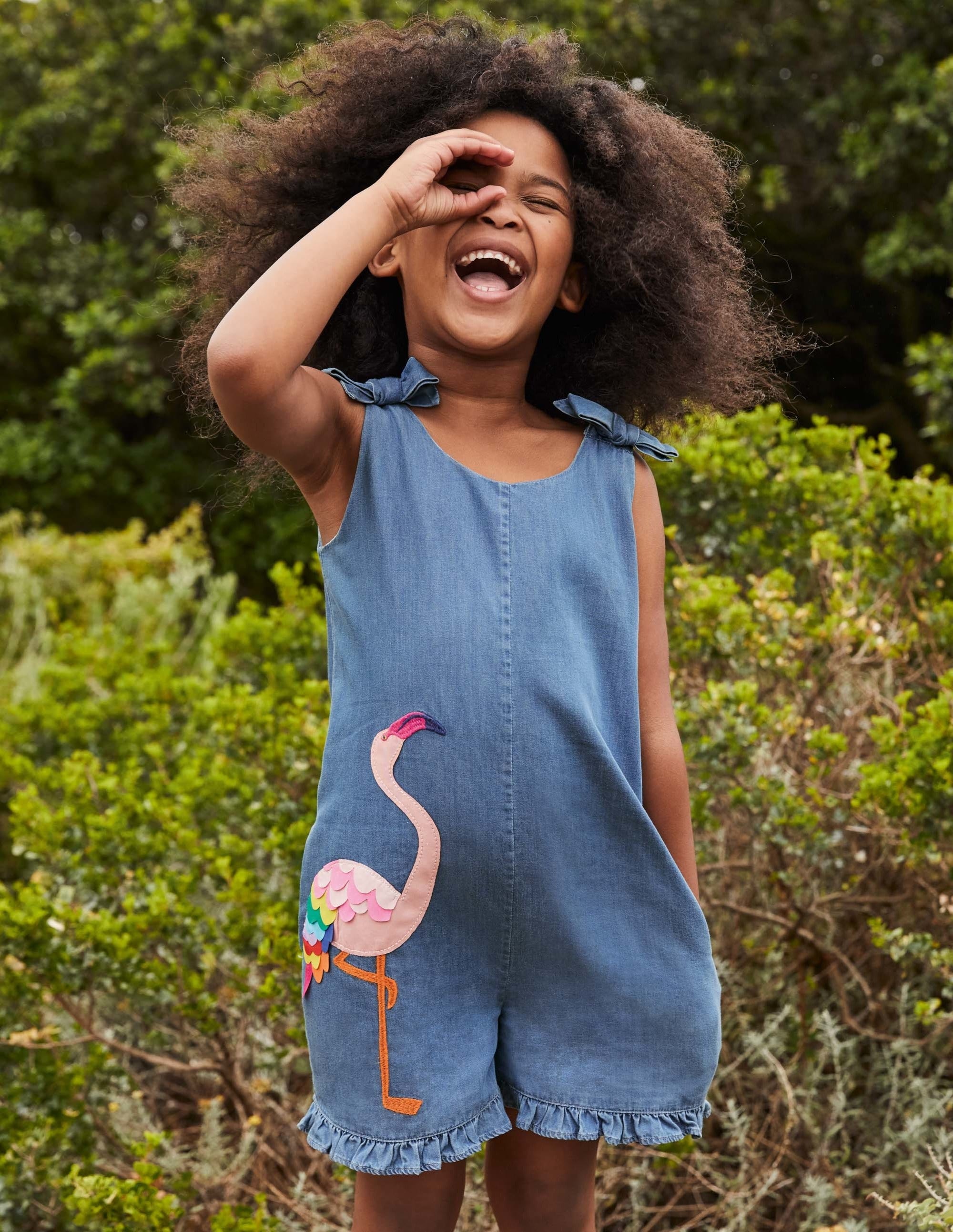 Tie Shoulder Frill Romper-Chambray Flamingo - Image 4