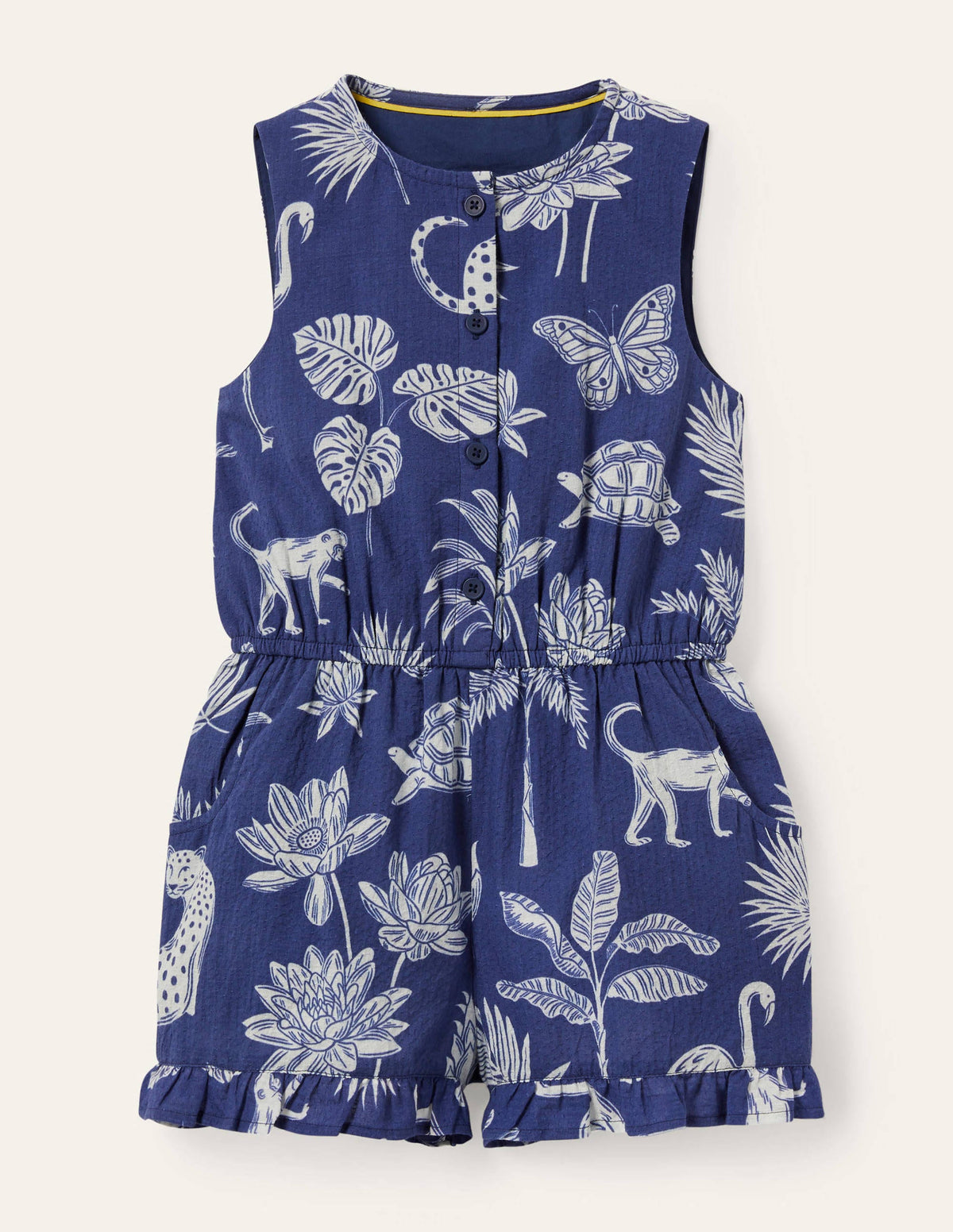Button-through Woven Romper-Starboard Blue Botanical-1