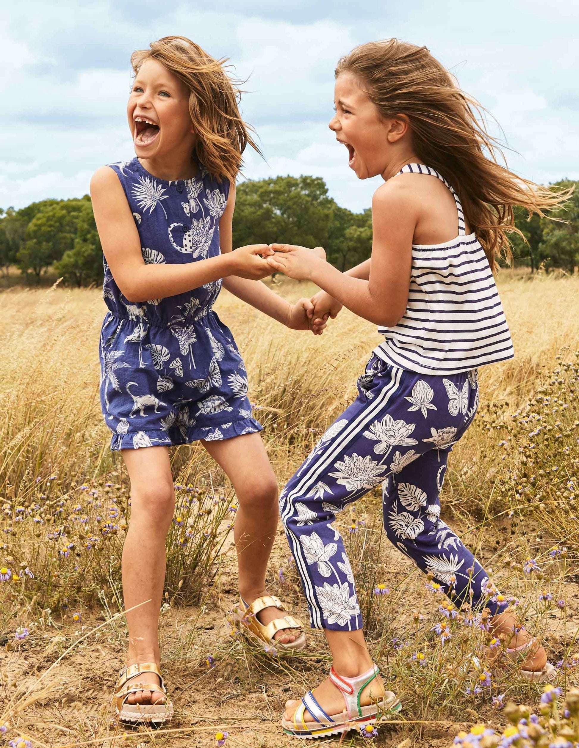 Button-through Woven Romper-Starboard Blue Botanical-4