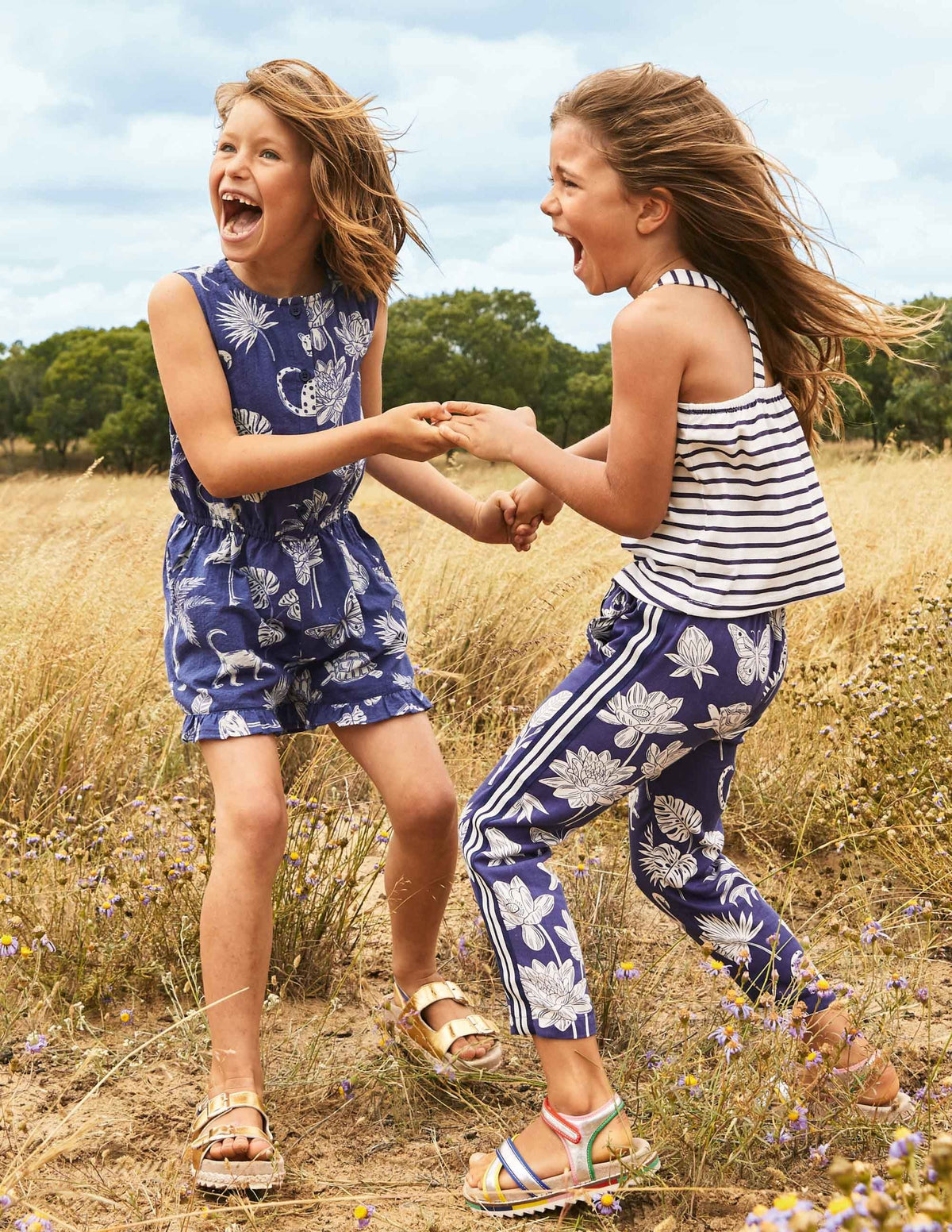 Button-through Woven Romper-Starboard Blue Botanical - Image 4