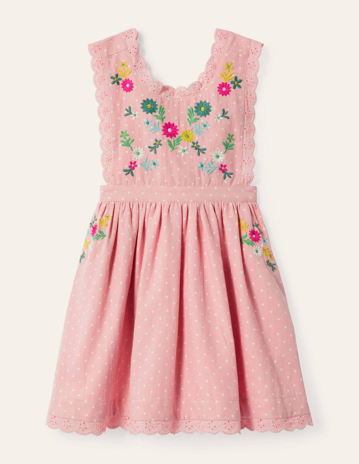 Embroidered Pinafore Dress-Boto Pink Pin Spot - Image 1